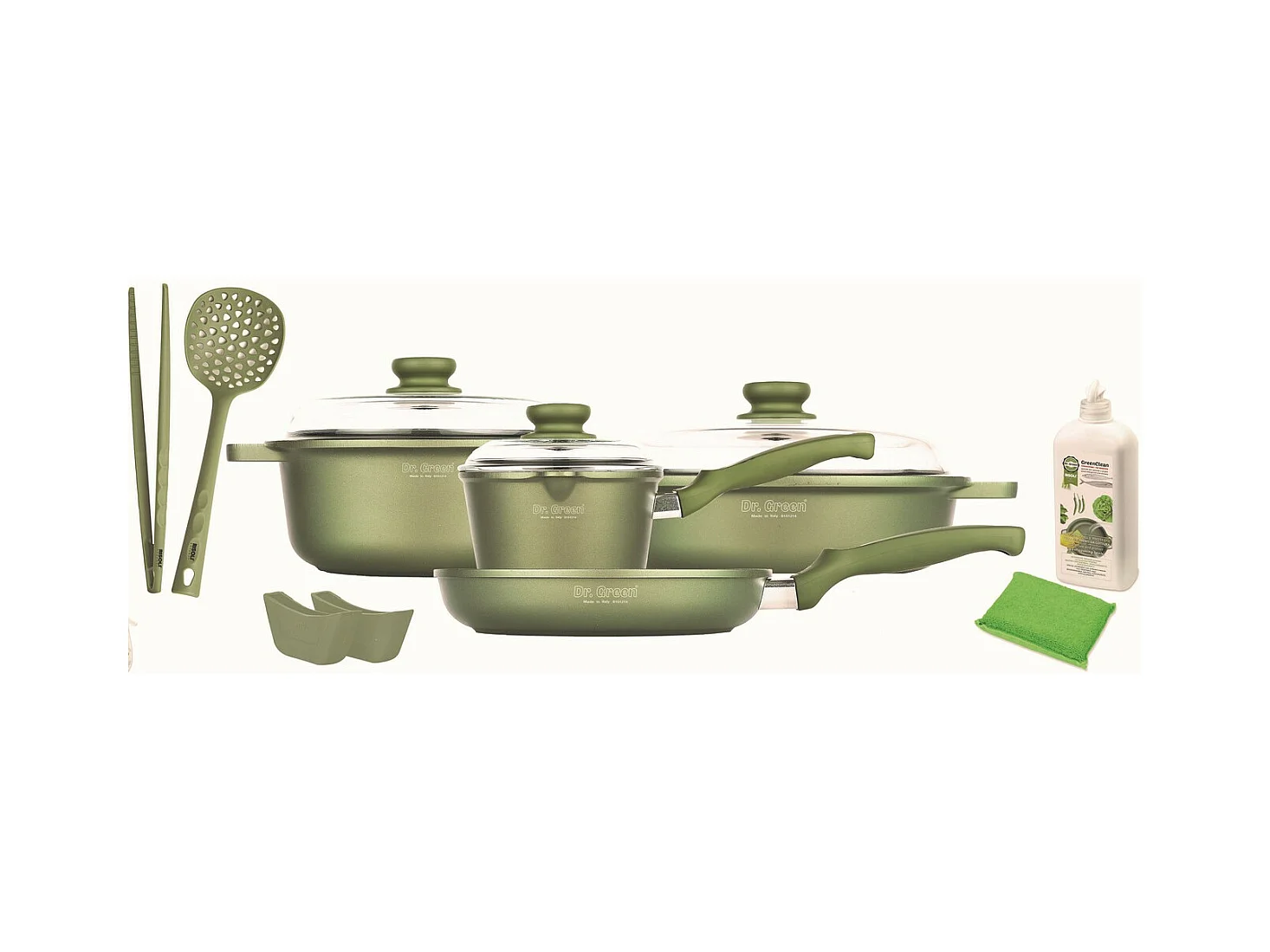Set d'Ustensiles de Cuisine GreenStone, Vert, 36x36x8,5 cm, Risolì