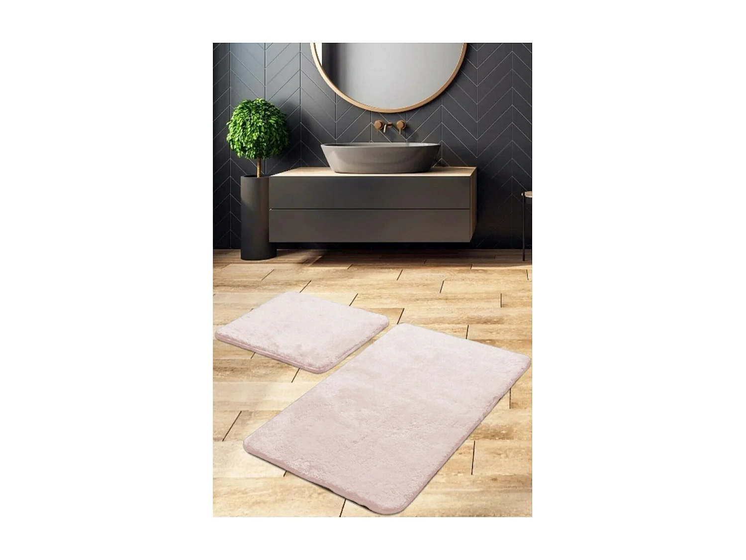 Conjunto de 2 Tapetes de Casa de Banho Plush, Cor-de-rosa, 60x40x2 cm, EPIKASA