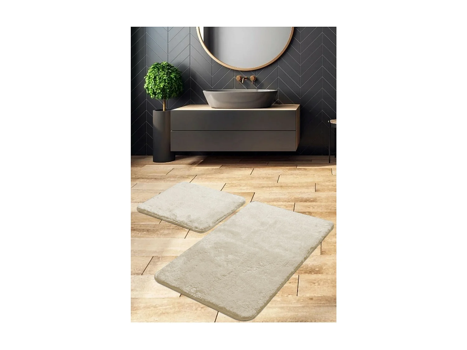 Lot de 2 Tapis de Salle de Bain Plush, Beige, 60x40x2 cm, EPIKASA