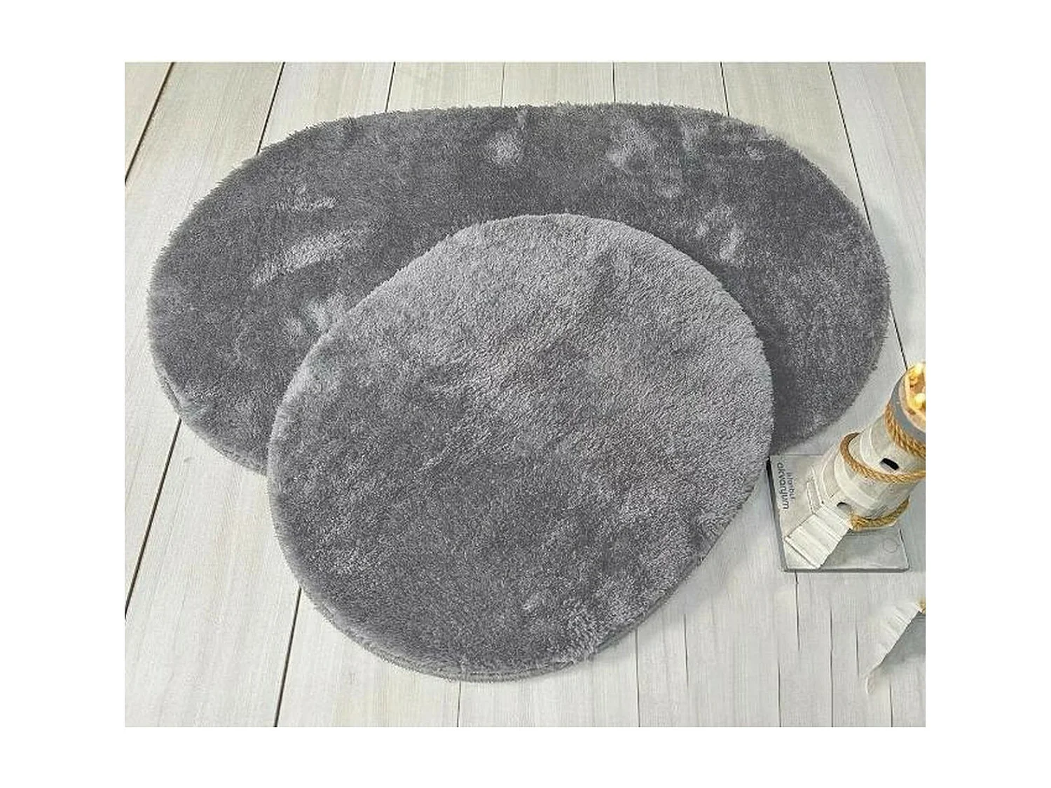 Set di 2 Tappeti Bagno Plush, Antracite, 50x70x2 cm, EPIKASA