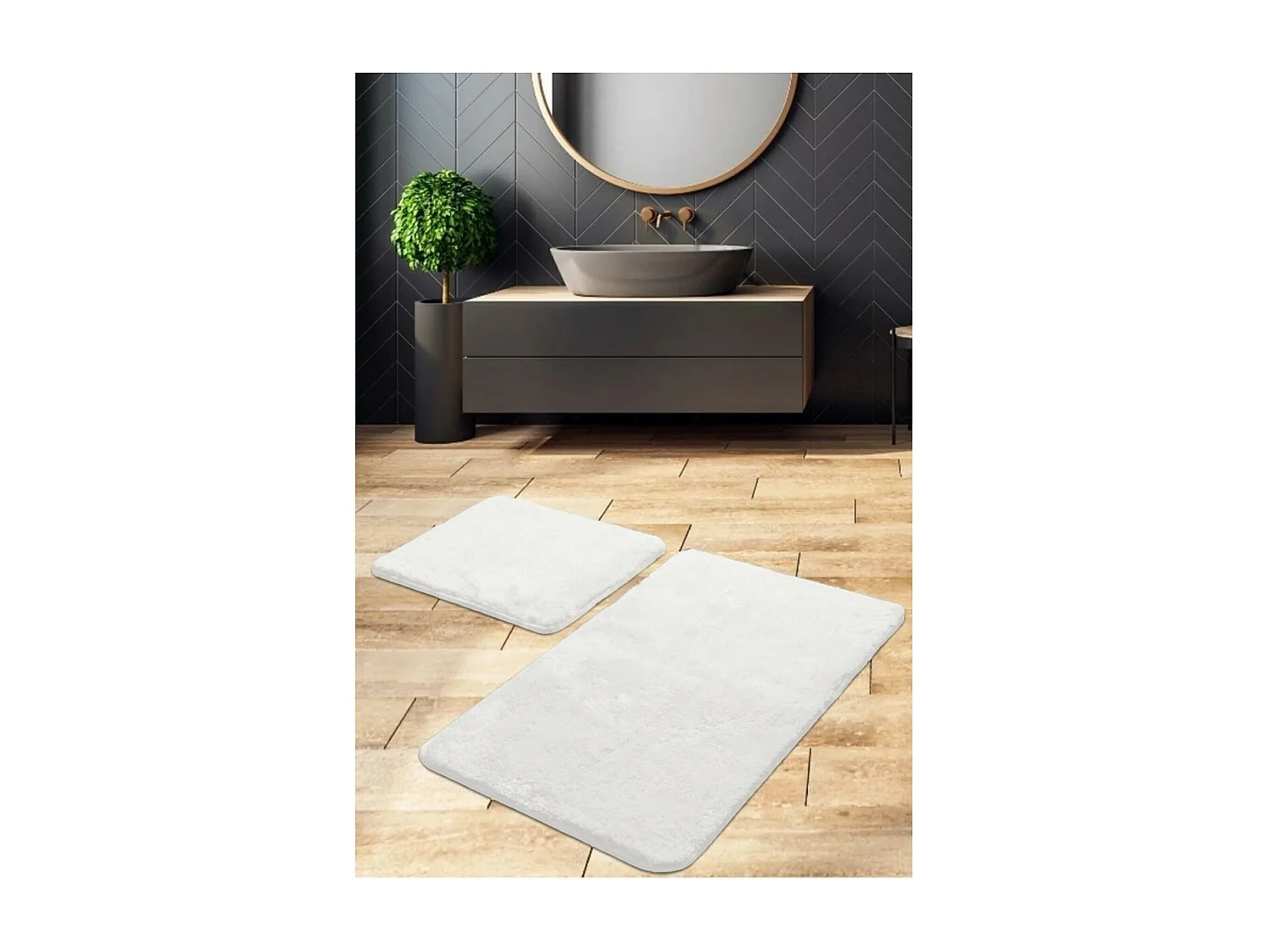 Conjunto de 2 Tapetes de Casa de Banho Plush, Branco, 60x40x2 cm, EPIKASA