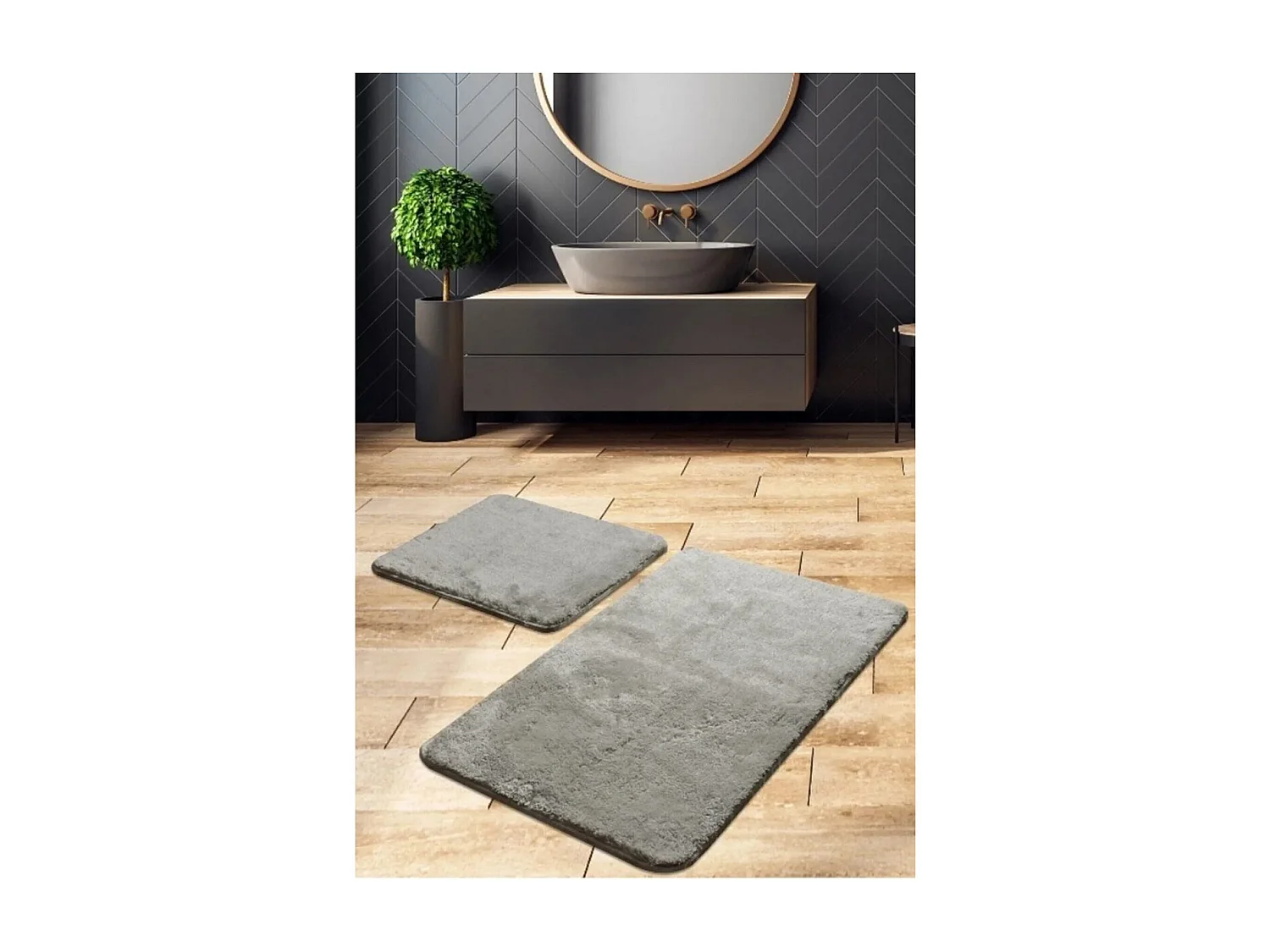 Juego de 2 Alfombras de Baño Plush, Antracita, 50x70x2 cm, EPIKASA