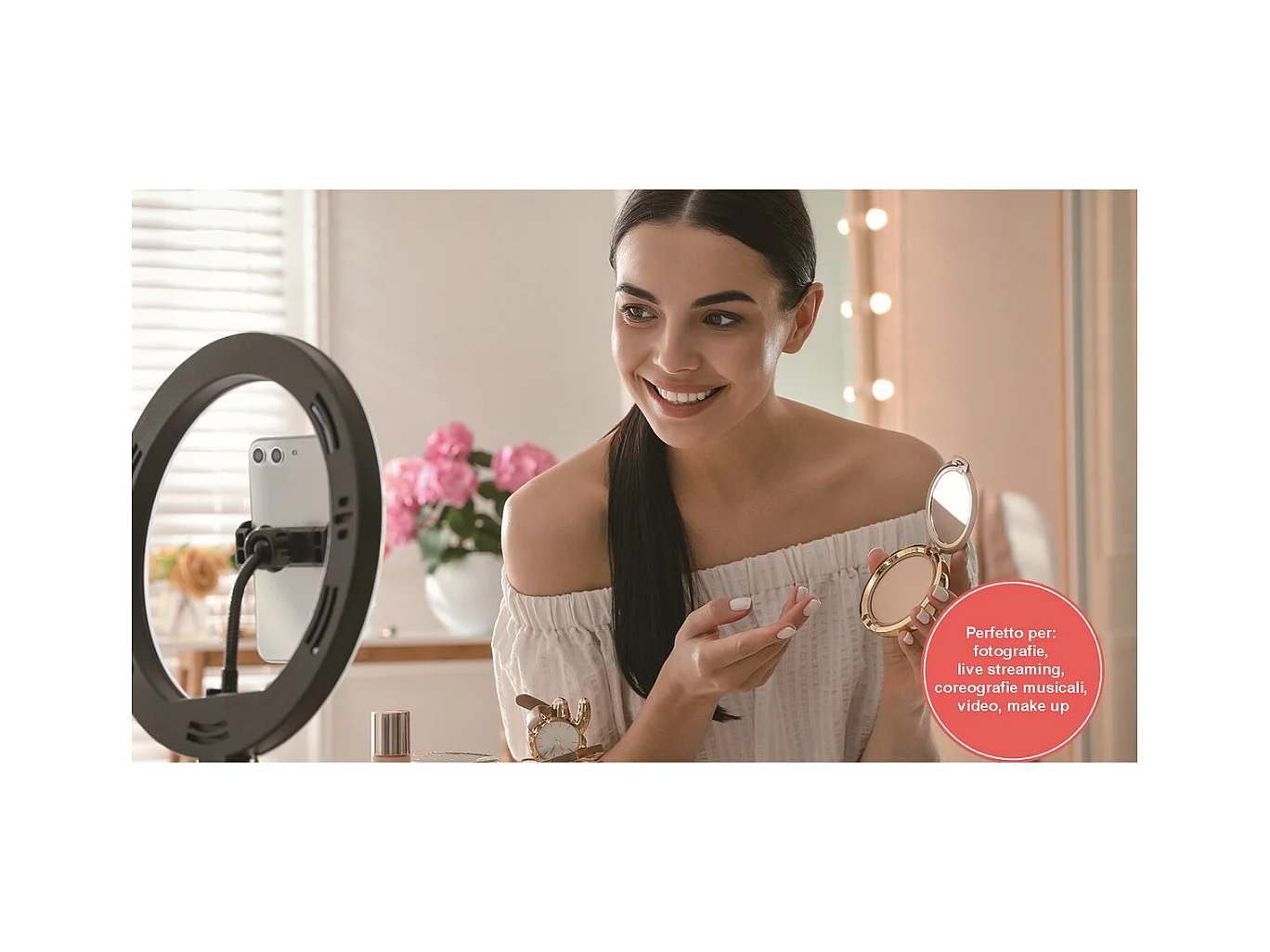 Ring Light Myselfie, Nero, 26x26x26 cm, Majestic