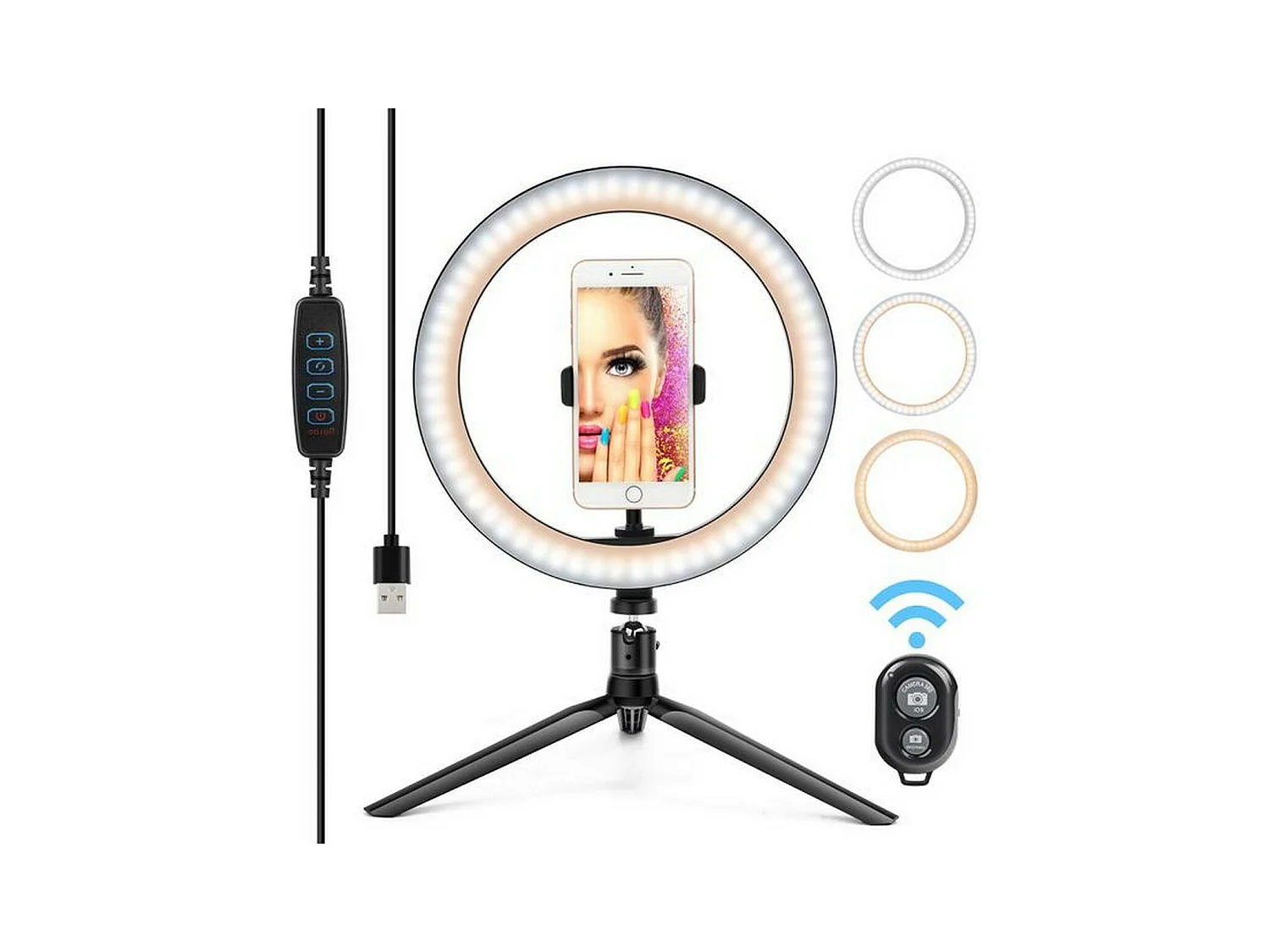 Ring Light Myselfie, Nero, 26x26x26 cm, Majestic