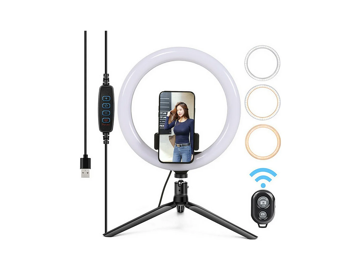 Ring Light Myselfie, Nero, 26x26x26 cm, Majestic