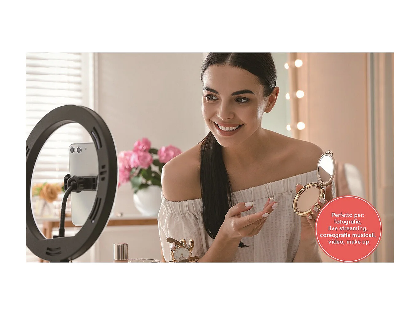 Ring Licht Myselfie, Zwart, 26x26x26 cm, Majestic