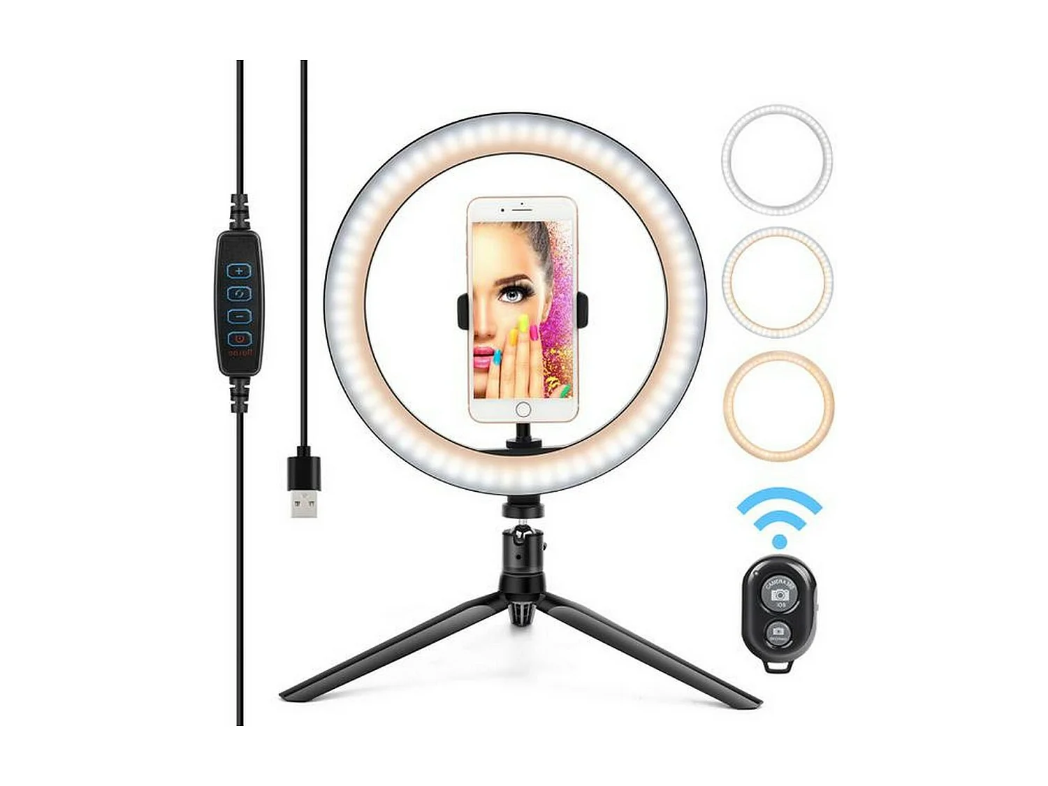 Ring Licht Myselfie, Zwart, 26x26x26 cm, Majestic