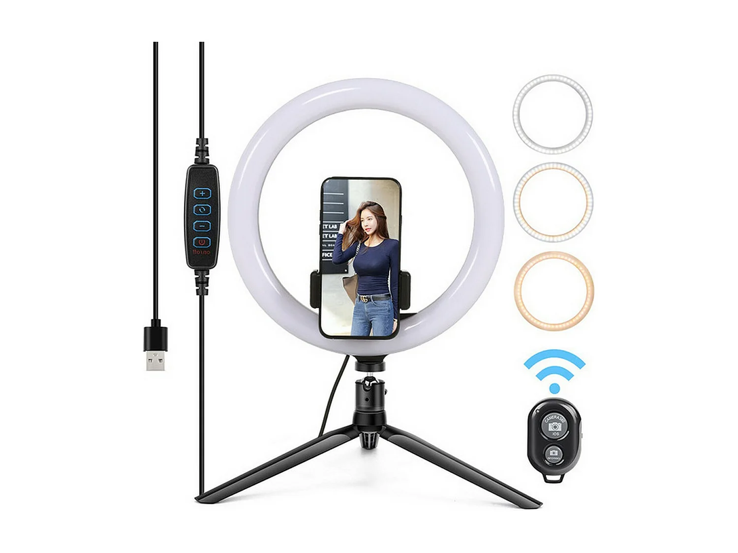 Ring Licht Myselfie, Zwart, 26x26x26 cm, Majestic