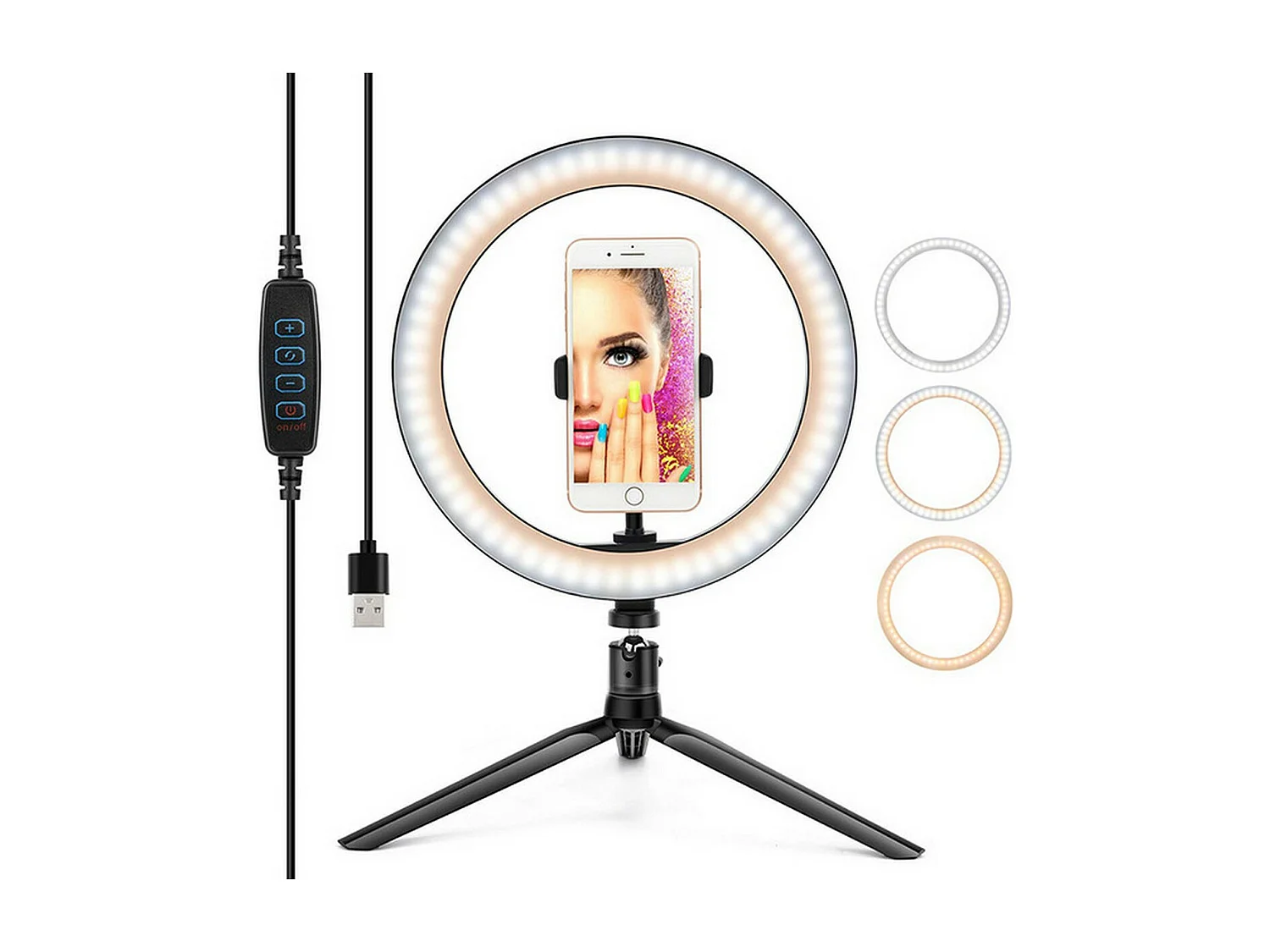 Ring Licht Myselfie, Zwart, 26x26x26 cm, Majestic