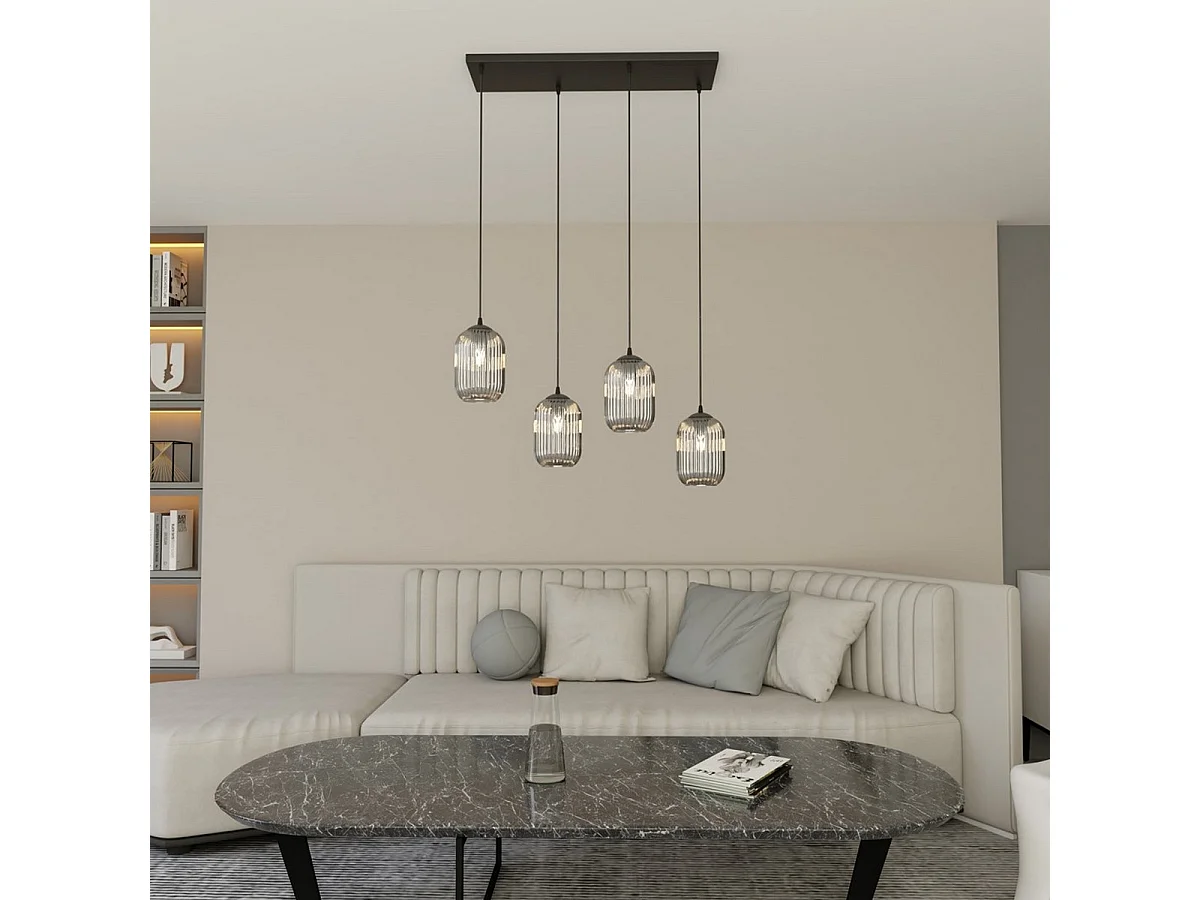 Hanglamp Verdi 3, Zwart, 70x22x140 cm, Seven Design