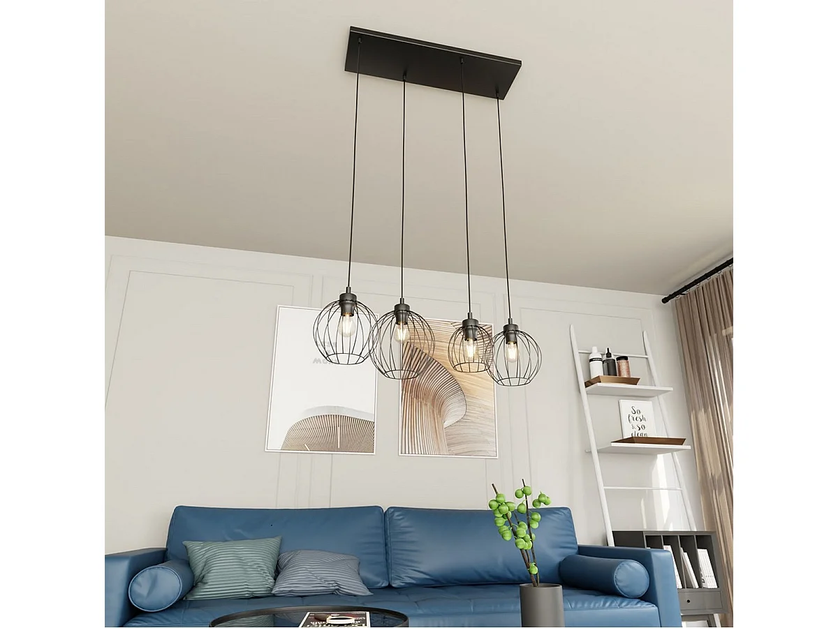 Candeeiro Suspenso Nando 3, Preto, 83x24x140 cm, Seven Design