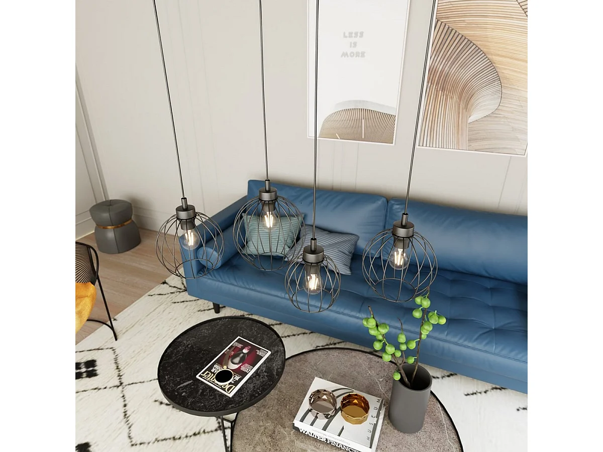 Candeeiro Suspenso Nando 3, Preto, 83x24x140 cm, Seven Design