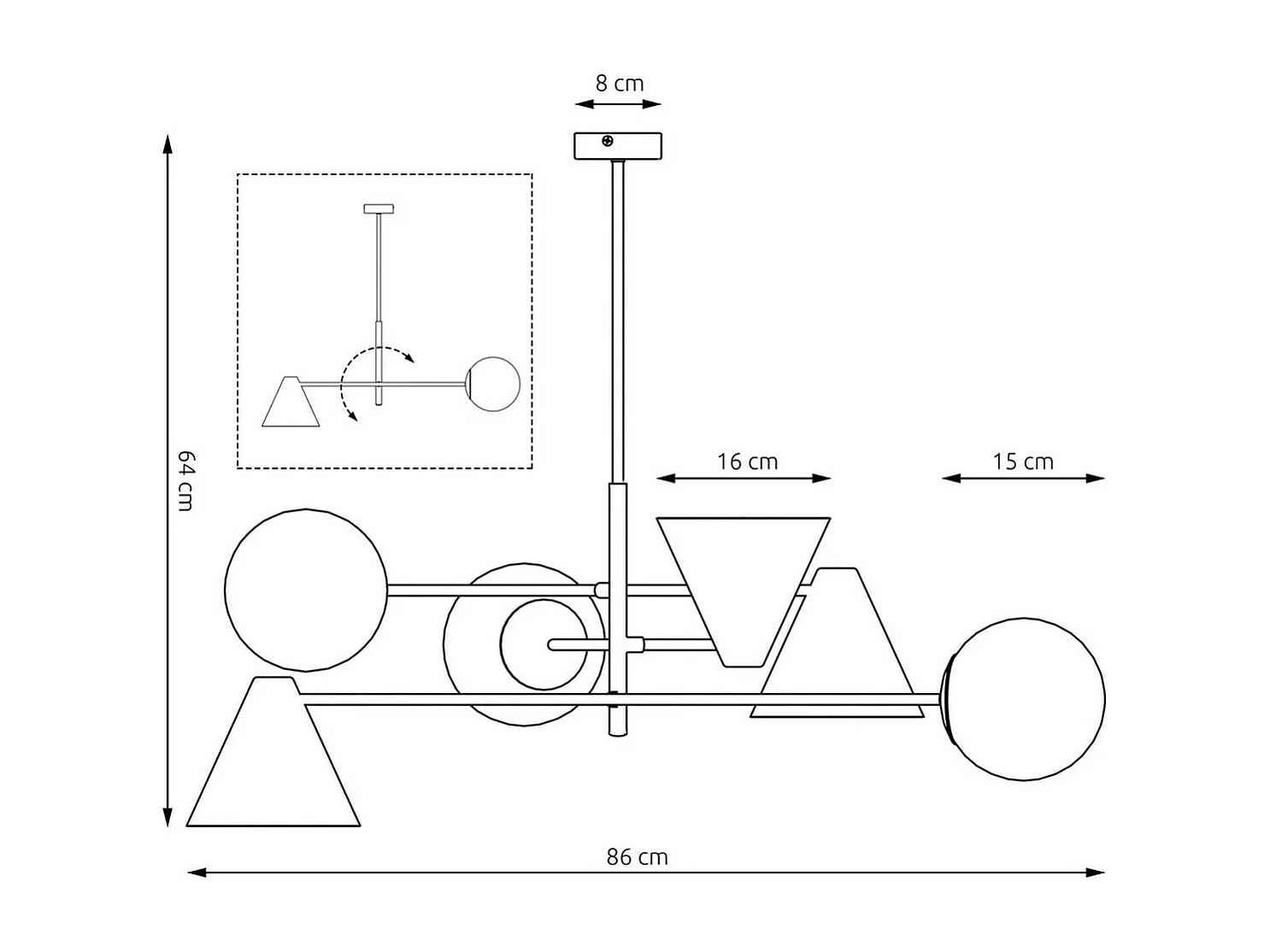 Lampada a Sospensione Hermes, Nero, 86x60x86 cm, Seven Design