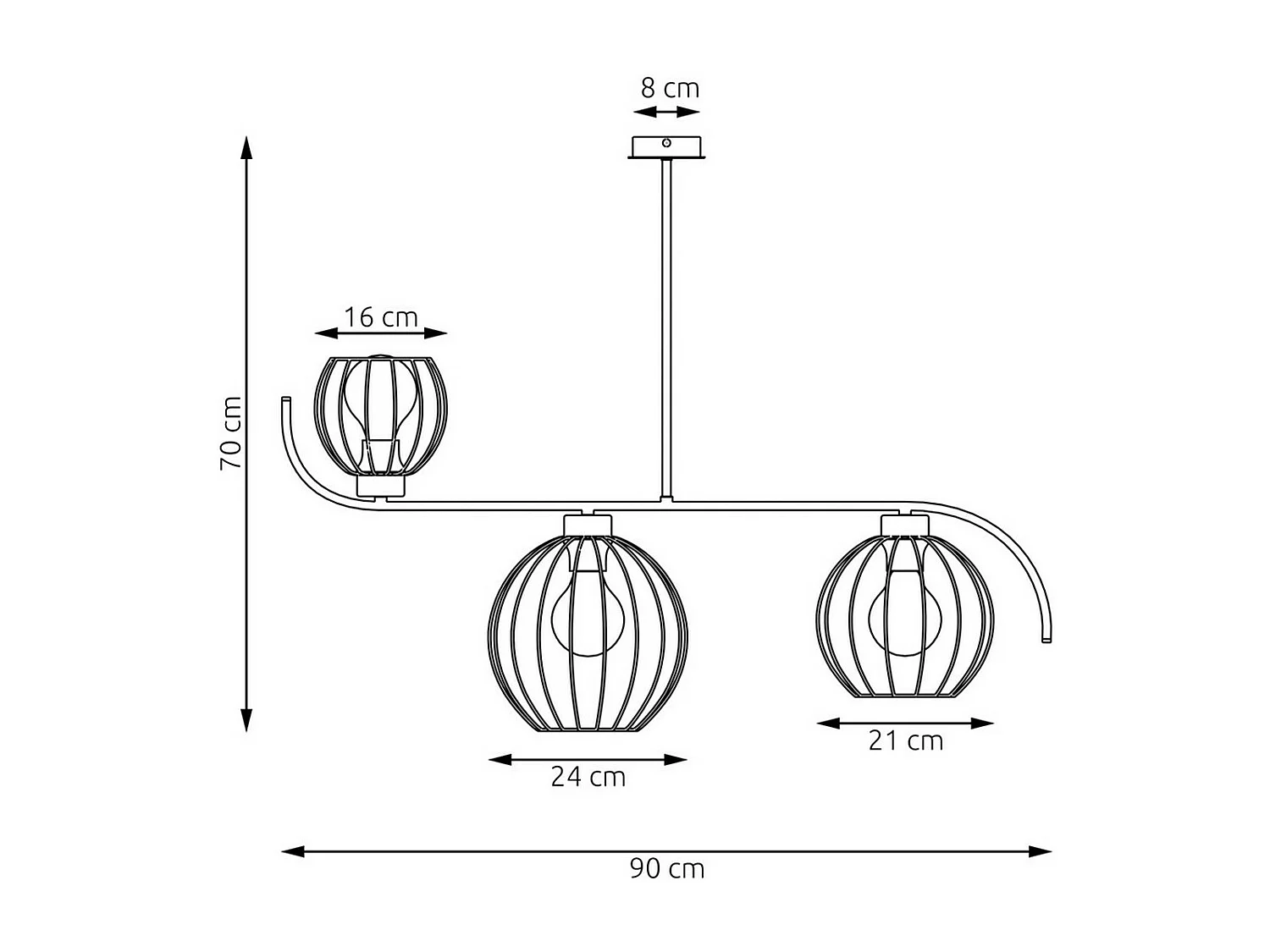 Suspension Echo, Noir, 90x24x70 cm, Seven Design