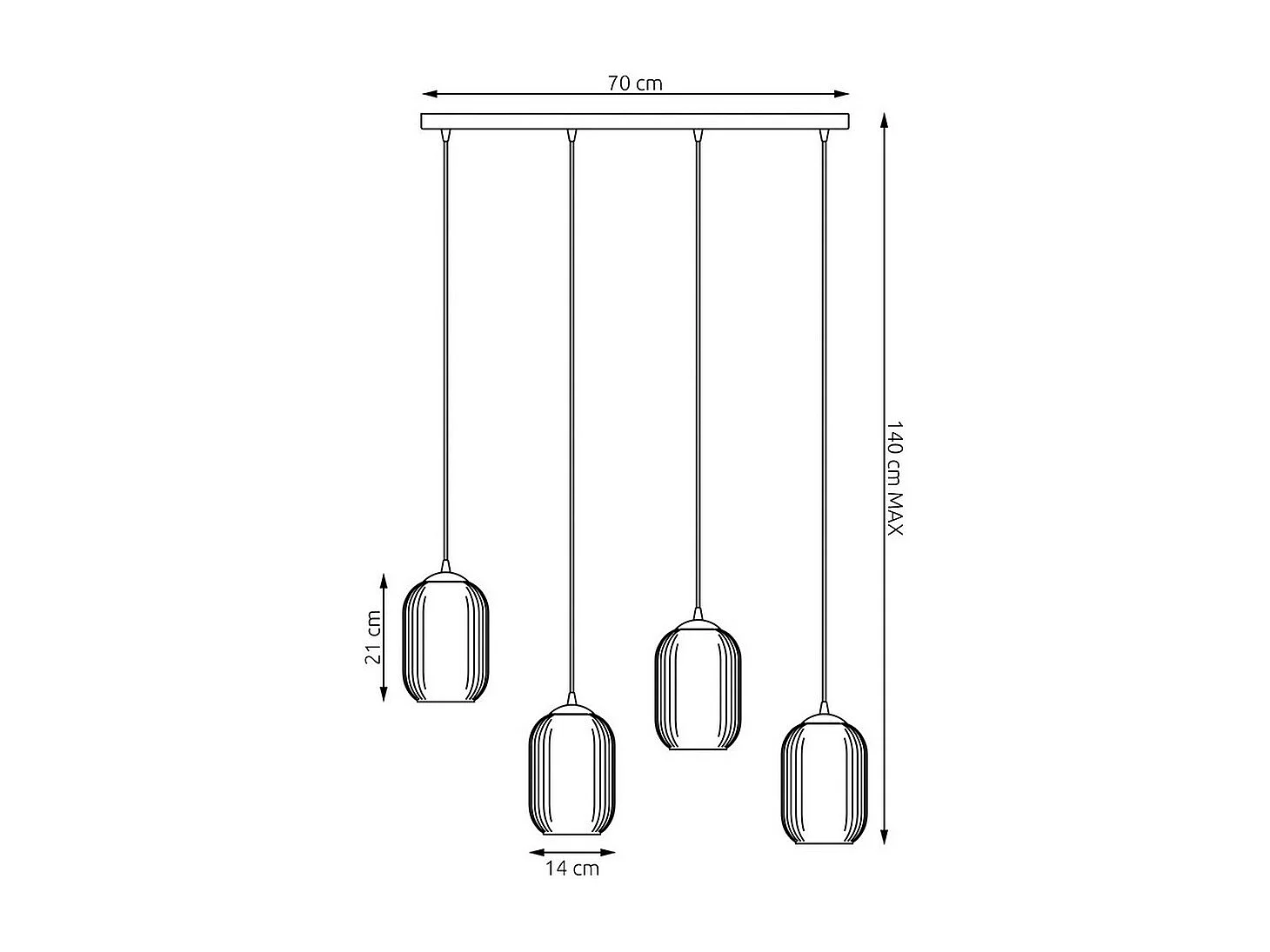 Lampada a Sospensione Verdi, Nero, 70x22x140 cm, Seven Design