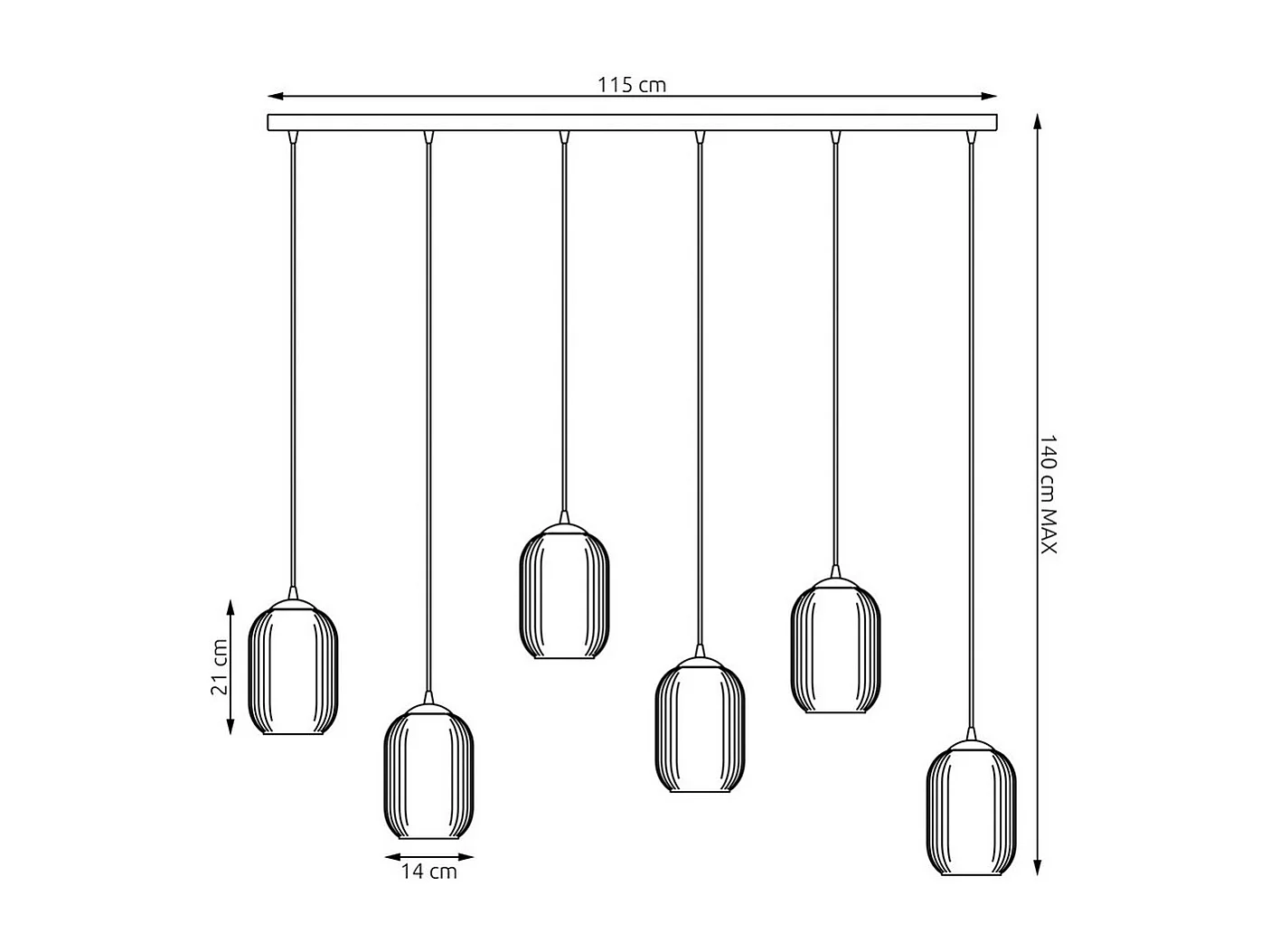 Suspension Verdi 11, Noir, 115x22x140 cm, Seven Design