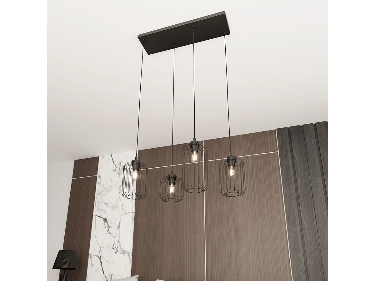 Candeeiro Suspenso Vander 3, Preto, 70x16x140 cm, Seven Design