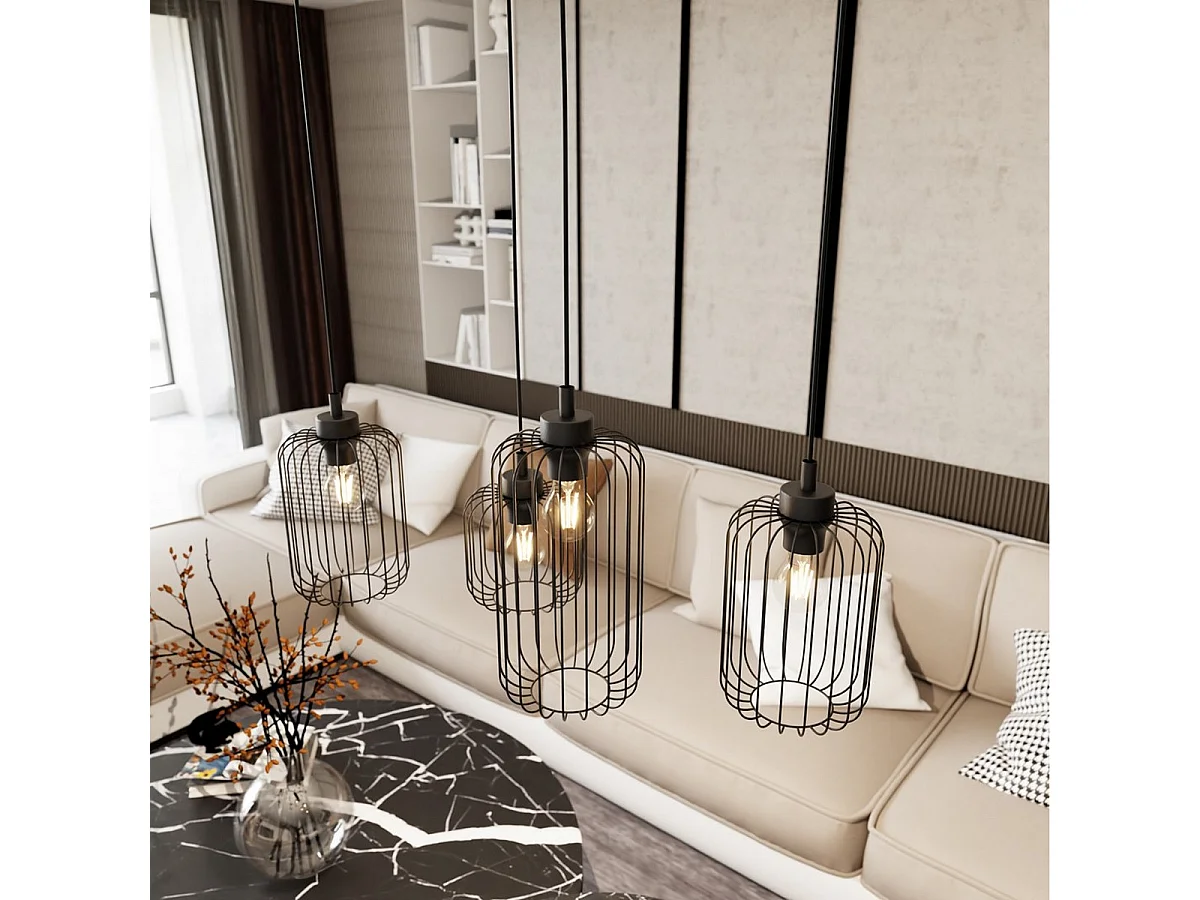 Candeeiro Suspenso Vander 3, Preto, 70x16x140 cm, Seven Design