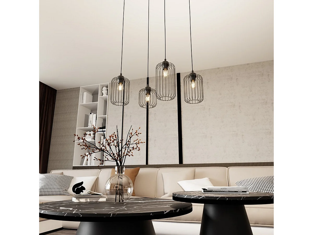 Candeeiro Suspenso Vander 3, Preto, 70x16x140 cm, Seven Design