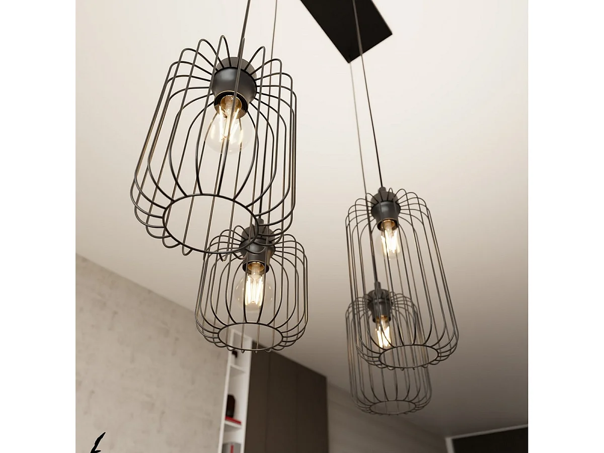 Candeeiro Suspenso Vander 3, Preto, 70x16x140 cm, Seven Design