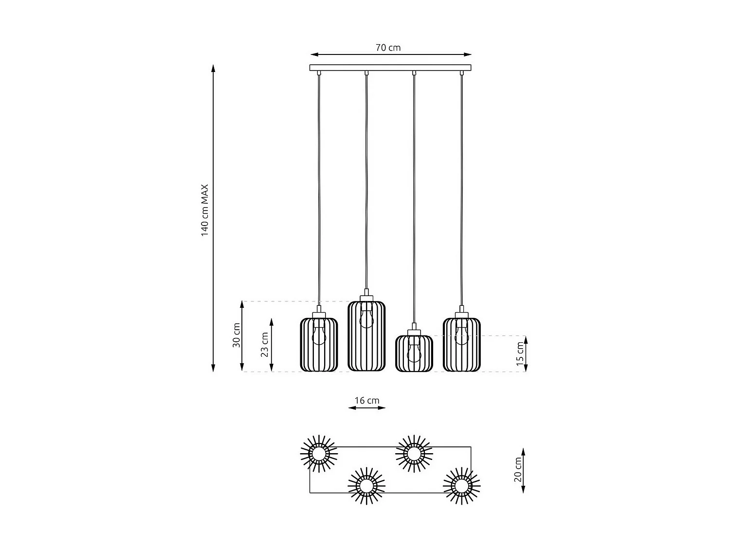 Candeeiro Suspenso Vander 3, Preto, 70x16x140 cm, Seven Design