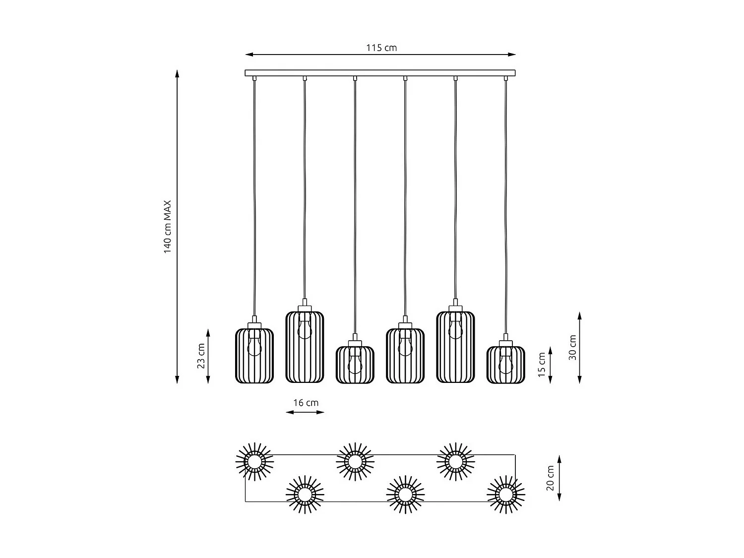Suspension Vander 9, Noir, 115x22x140 cm, Seven Design