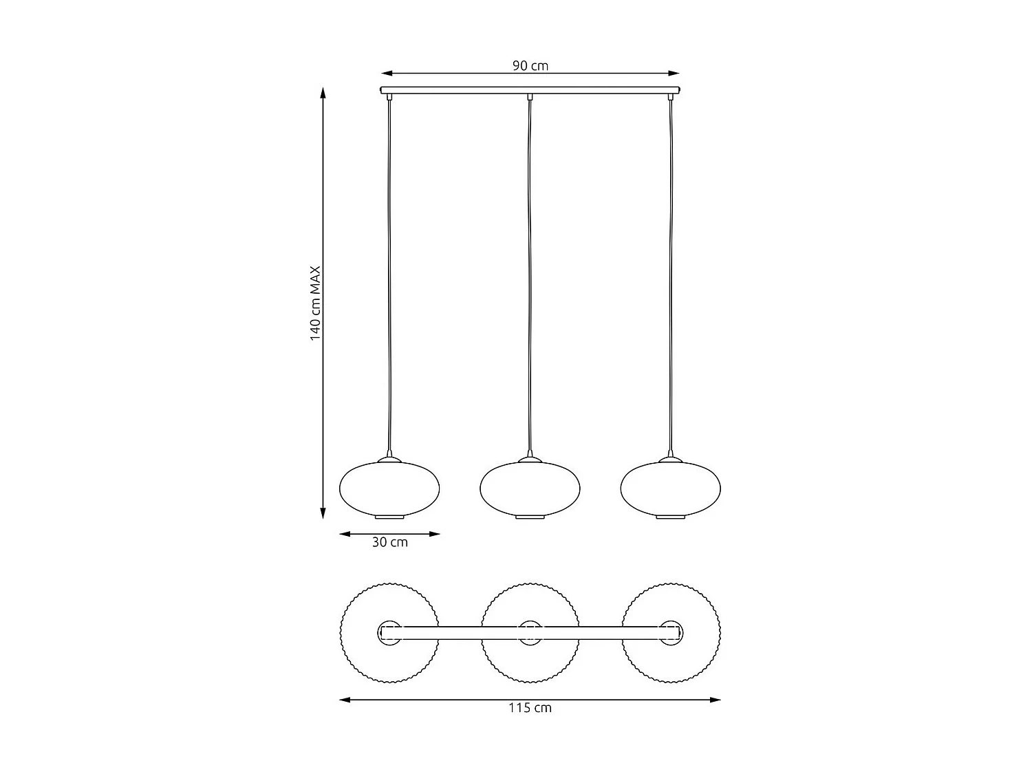 Suspension Coco 6, Noir, 200x200x200 cm, Seven Design
