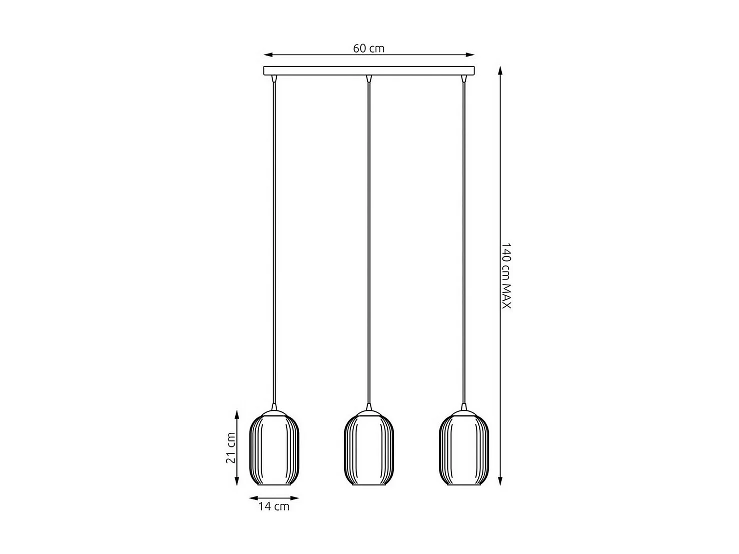 Hanglamp Verdi 1, Zwart, 60x14x140 cm, Seven Design