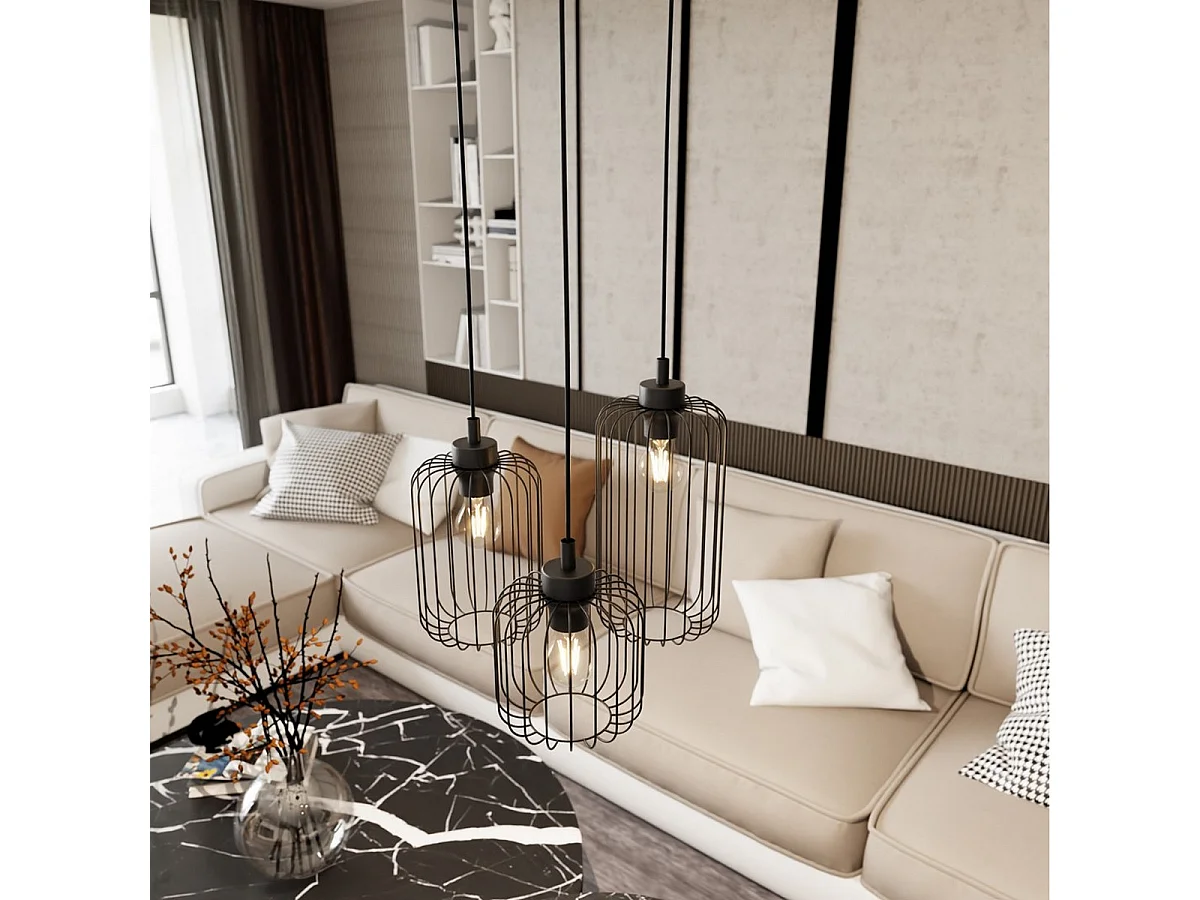 Candeeiro Suspenso Vander 2, Preto, 30x30x140 cm, Seven Design