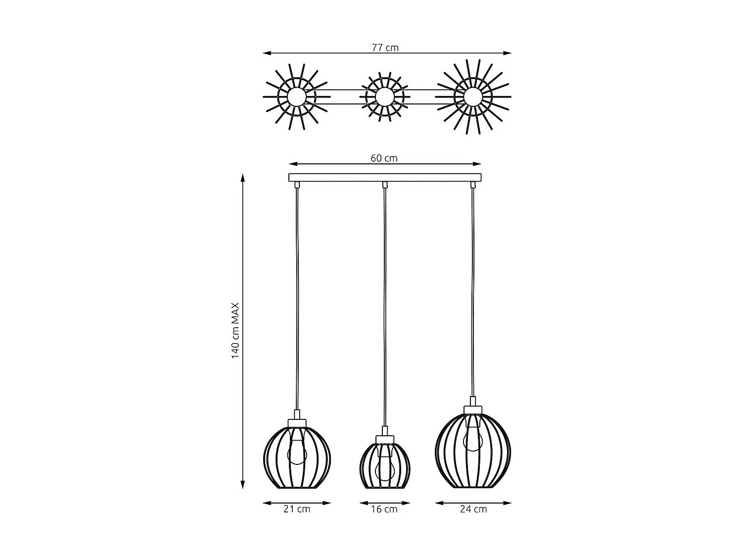 Suspension Nando 1, Noir, 77x24x140 cm, Seven Design