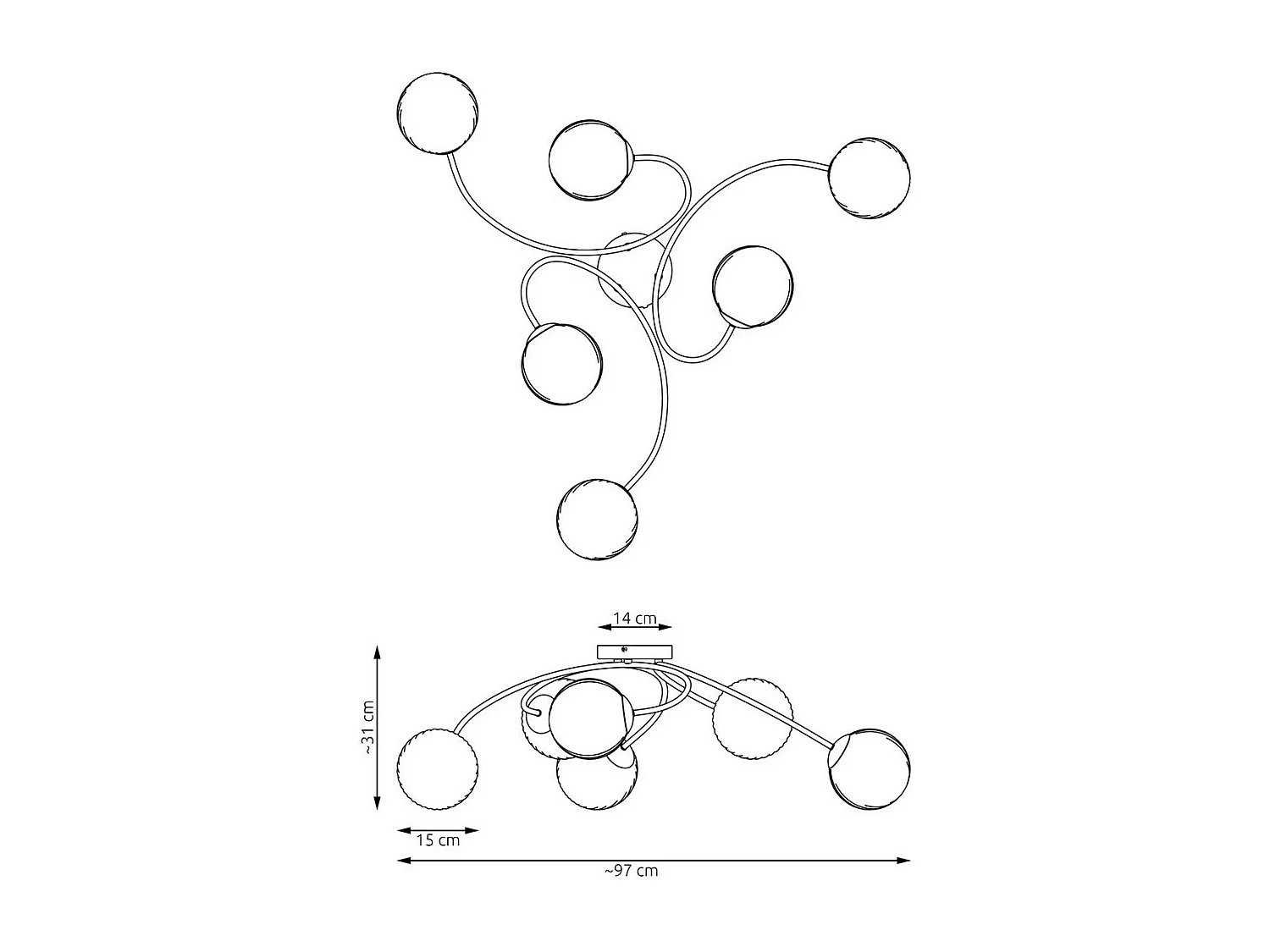 Plafondlamp Vibra 1, Zwart, 31x15x97 cm, Seven Design