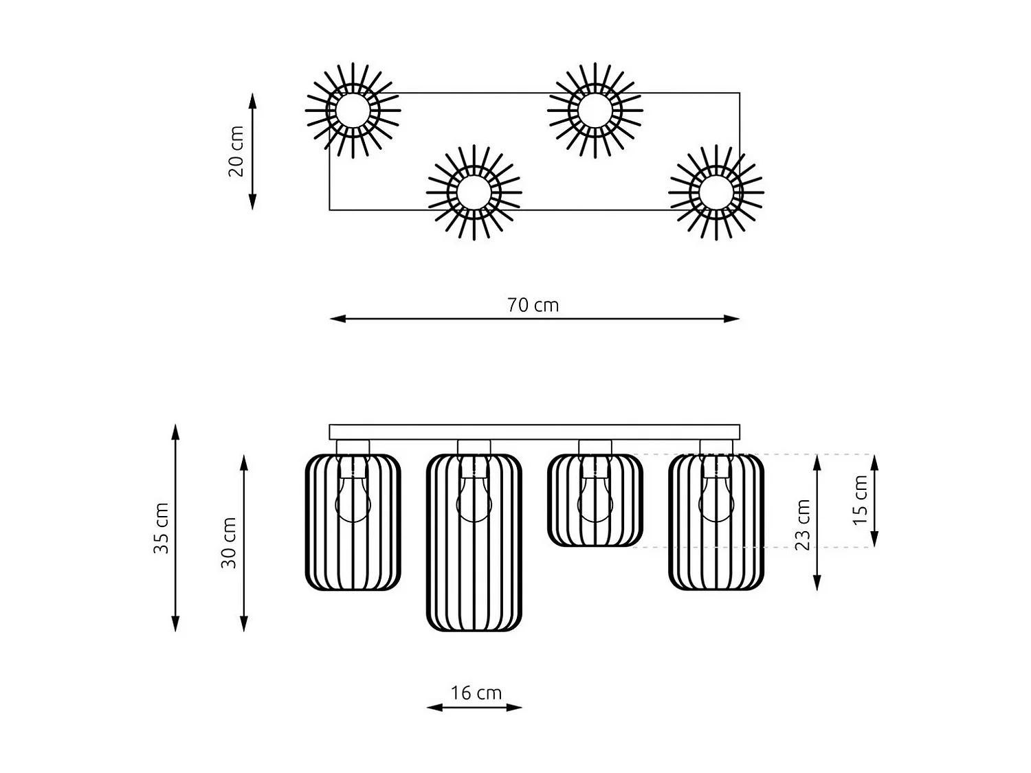 Lampa Sufitowa Barn 8, Czarny, 70x16x35 cm, Seven Design