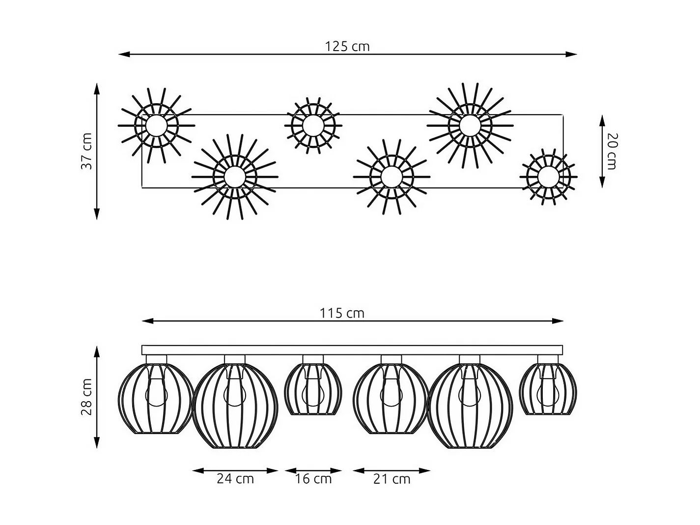 Lampa Sufitowa Nest 4, Czarny, 125x24x28 cm, Seven Design