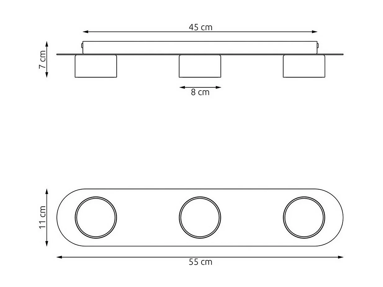 Plafondlamp Diaz 1, Zwart, 55x11x7 cm, Seven Design