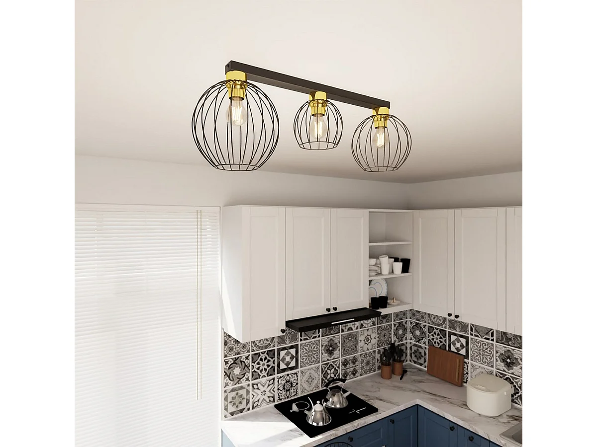 Plafonnier Nest 6, Noir, 77x24x28 cm, Seven Design