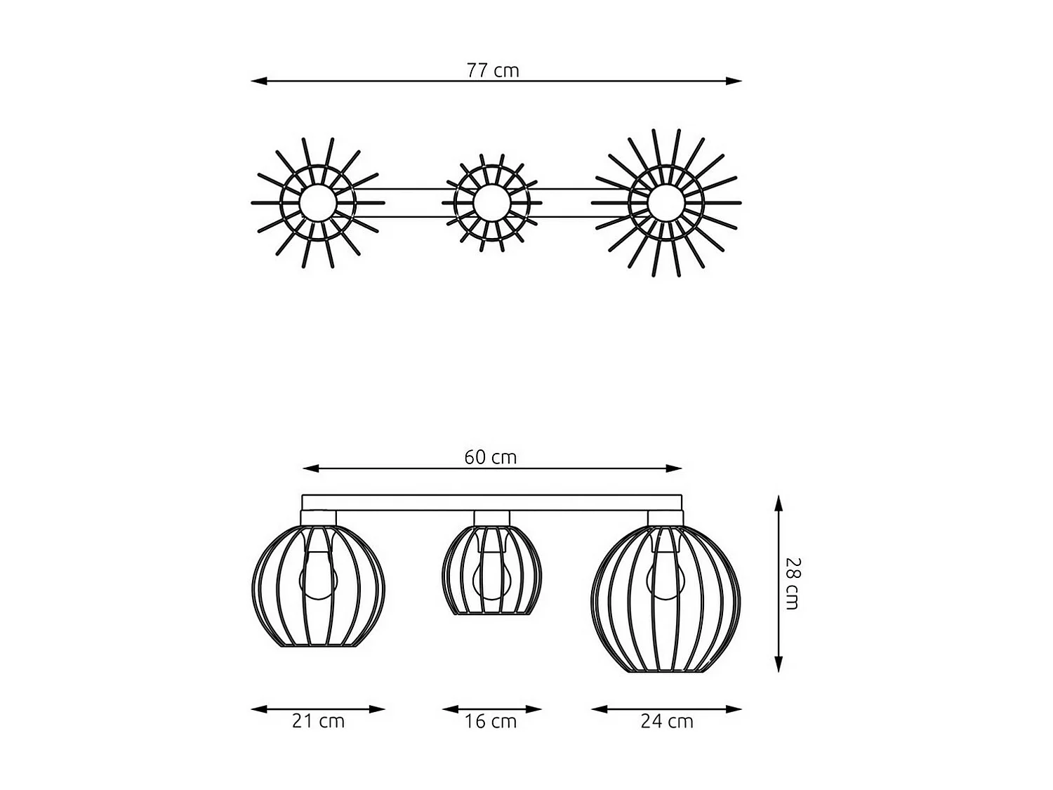 Plafonnier Nest 6, Noir, 77x24x28 cm, Seven Design