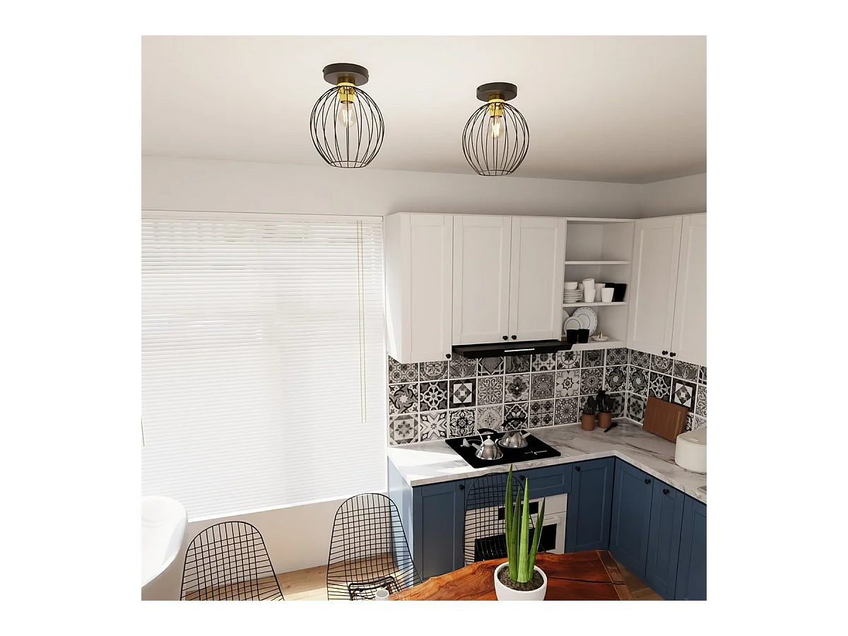 Plafondlamp Nest, Zwart, 28x24x24 cm, Seven Design