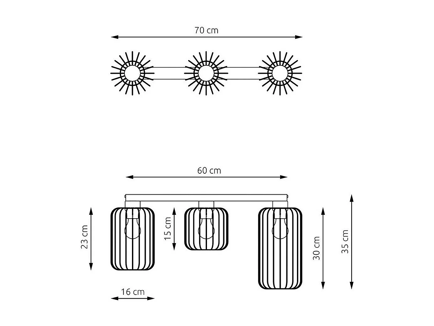 Plafondlamp Barn 6, Zwart, 70x16x35 cm, Seven Design