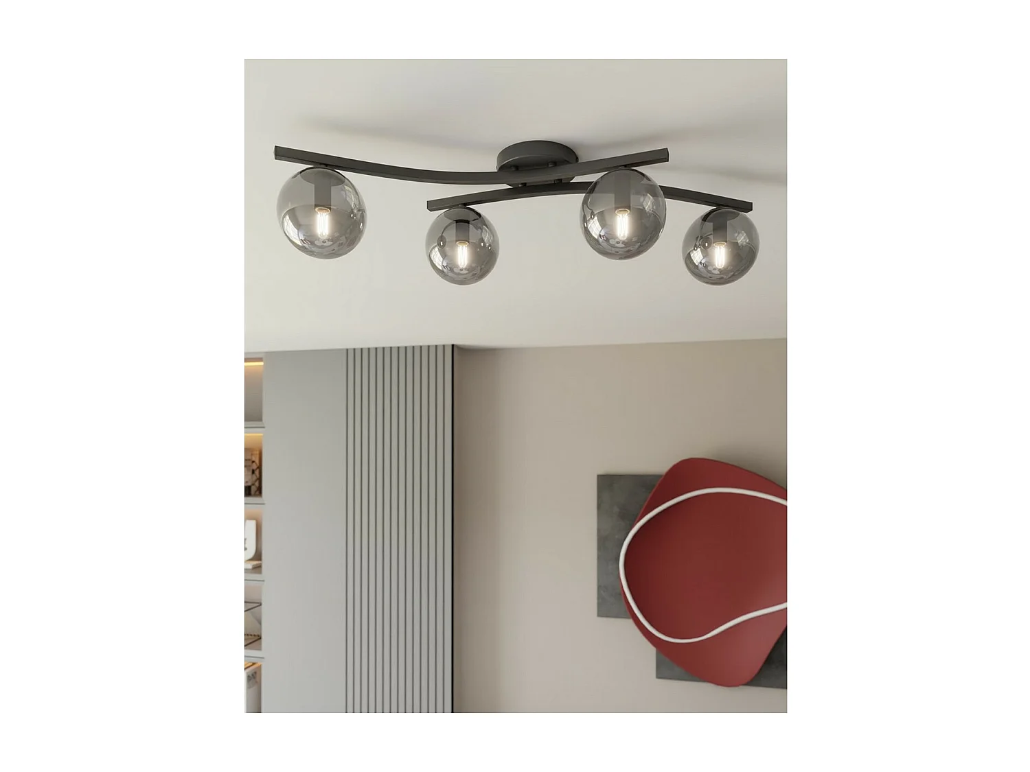 Plafonnier Opus 5, Noir, 60x60x20 cm, Seven Design