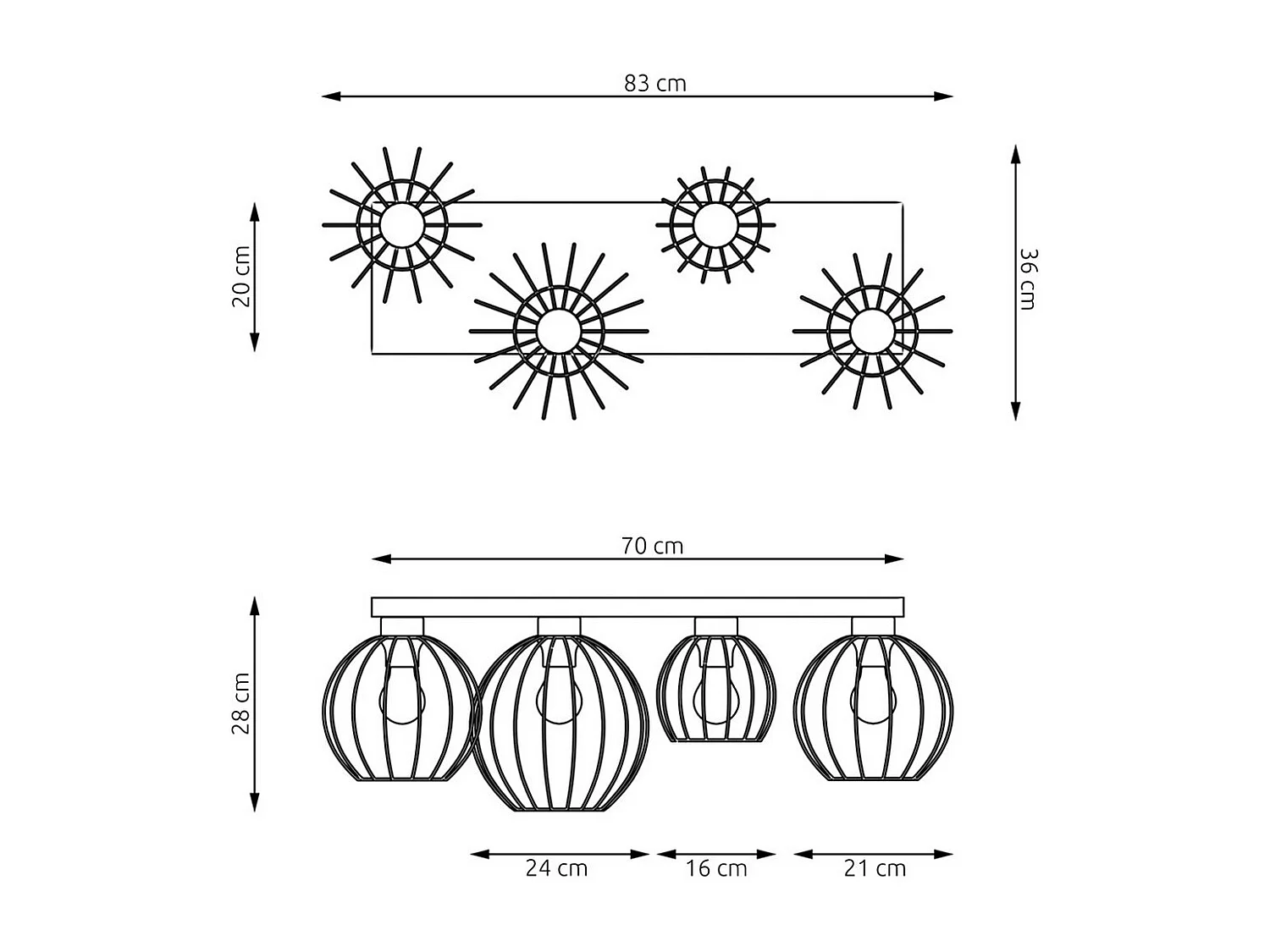 Candeeiro de Teto Nest 3, Preto, 83x24x28 cm, Seven Design
