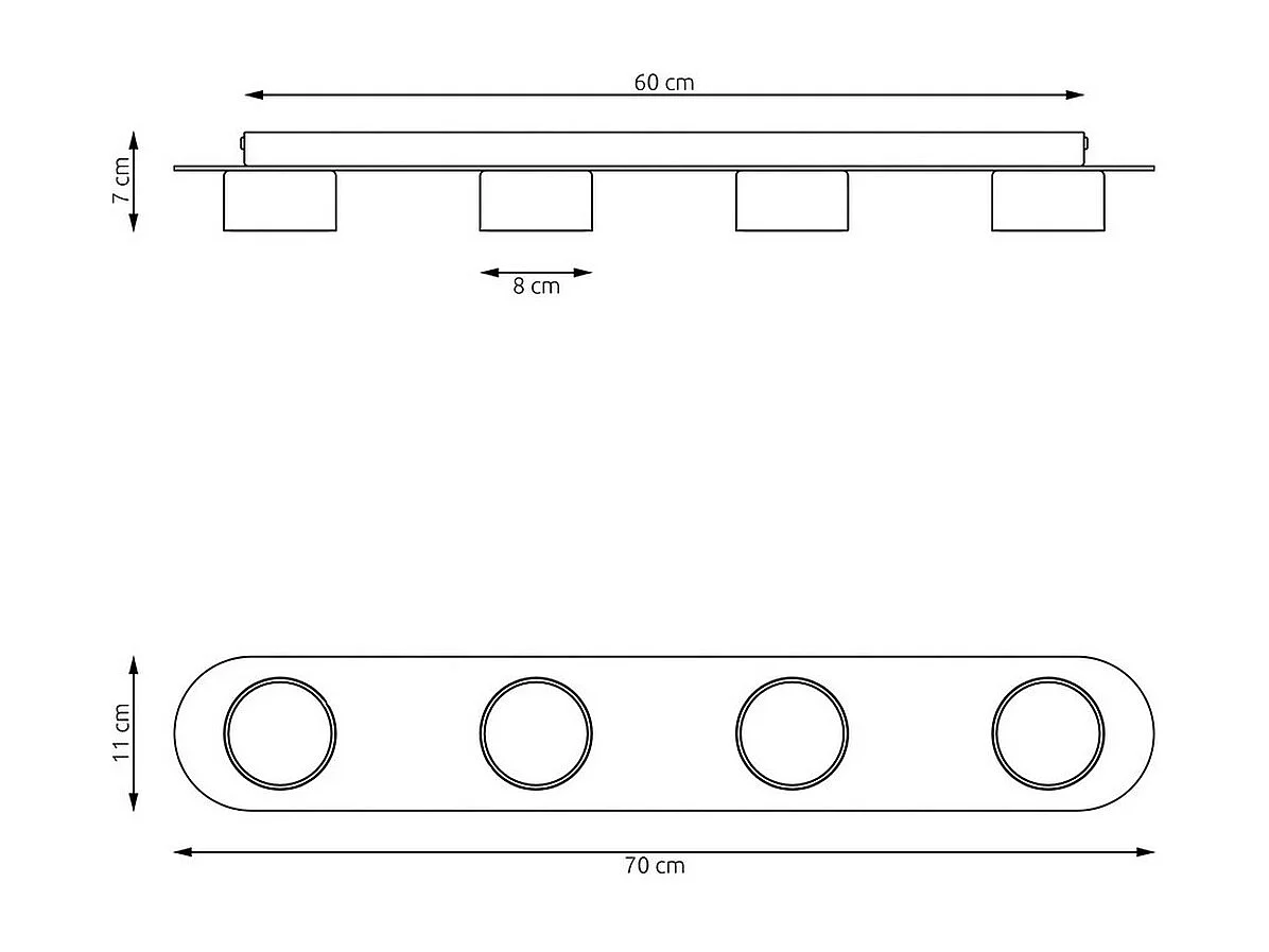 Plafonnier Diaz 5, Noir, 70x11x7 cm, Seven Design