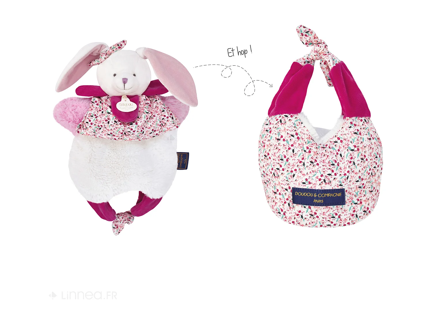 Doudou amusette 30 cm polyester collection LES PETITS FUTÉS lapin rose