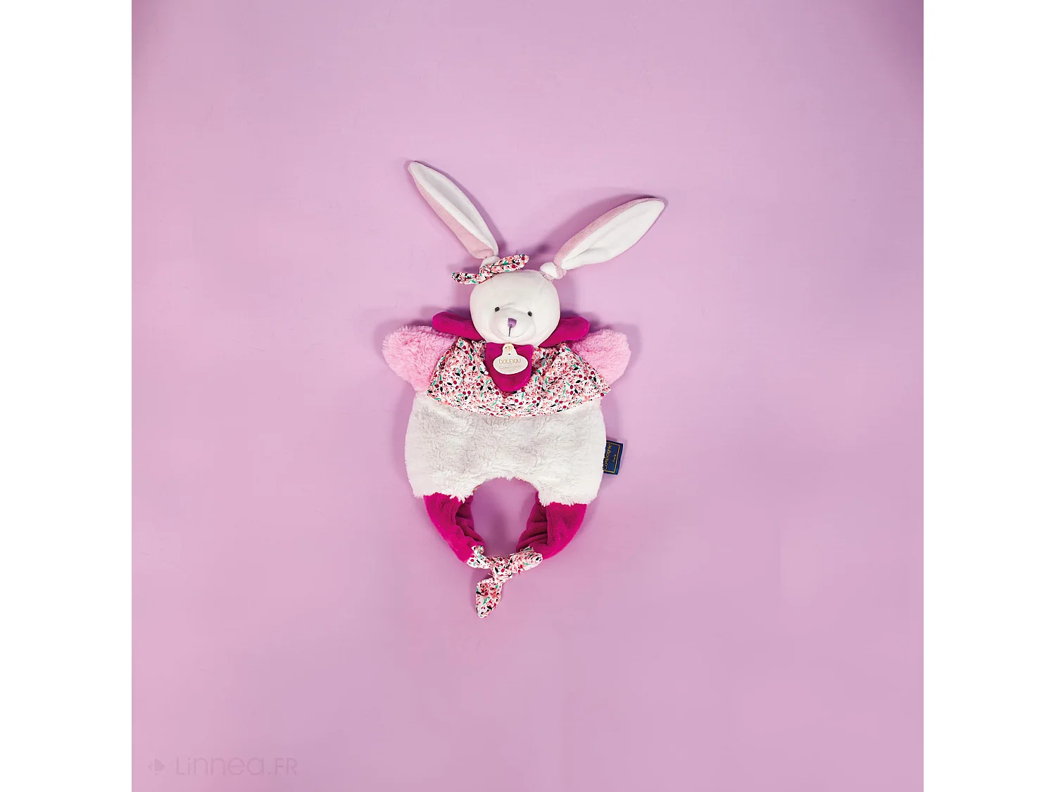 Doudou amusette 30 cm polyester collection LES PETITS FUTÉS lapin rose