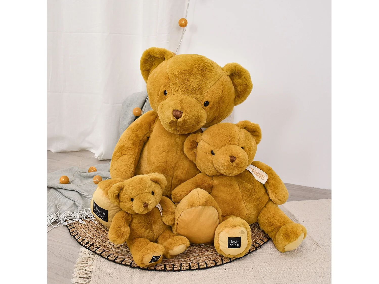 Peluche ours 28 cm polyester collection LE NOUNOURS jaune ocre