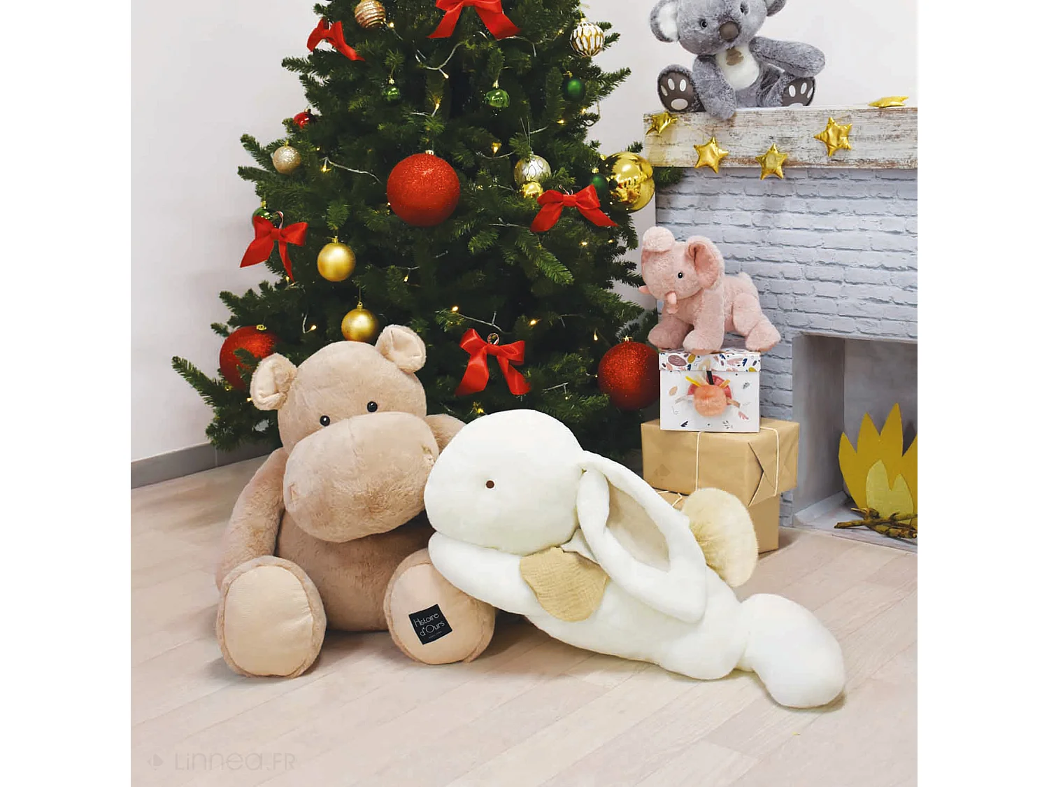 Peluche lapin polyester 65 cm collection HAPPY WILD blanc/beige