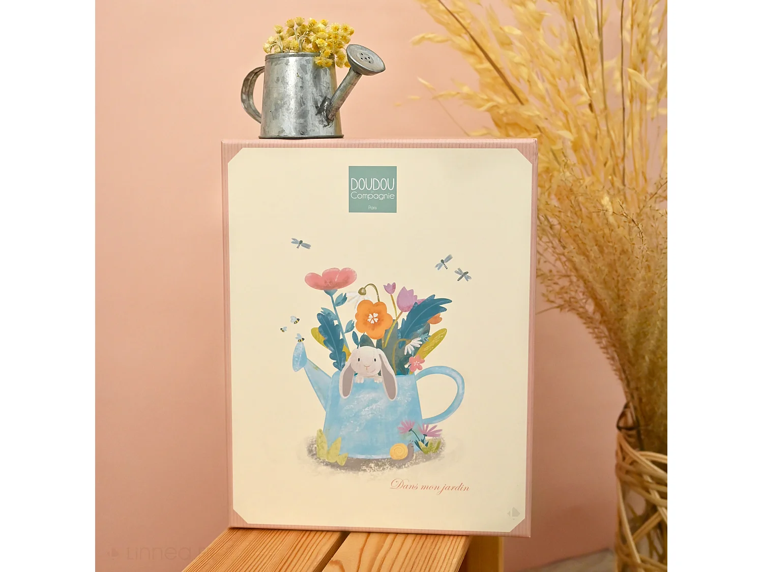 Peluche lapin Ciboulette avec son doudou 28 cm polyester collection DANS MON JARDIN rose