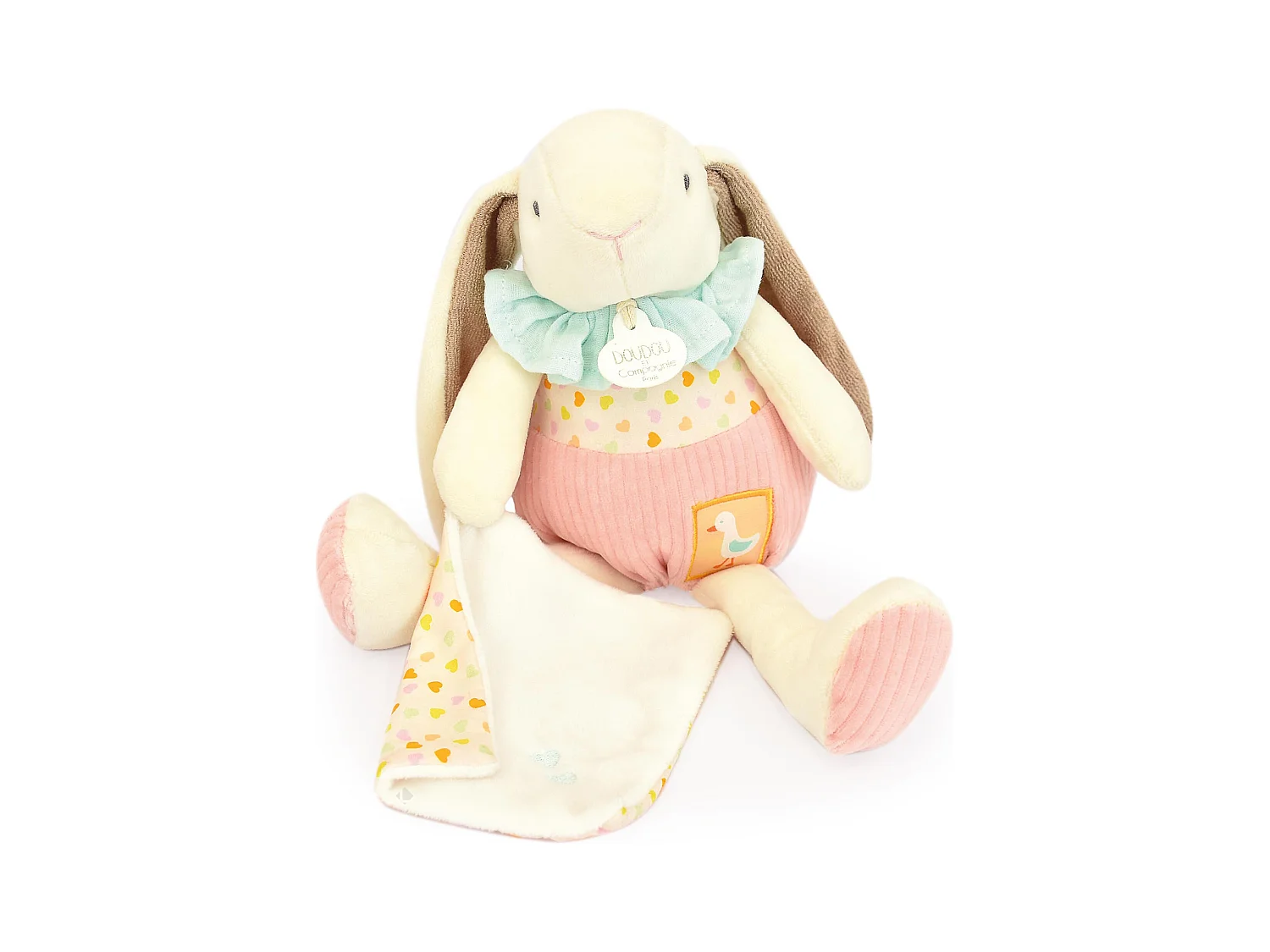 Peluche lapin Ciboulette avec son doudou 28 cm polyester collection DANS MON JARDIN rose