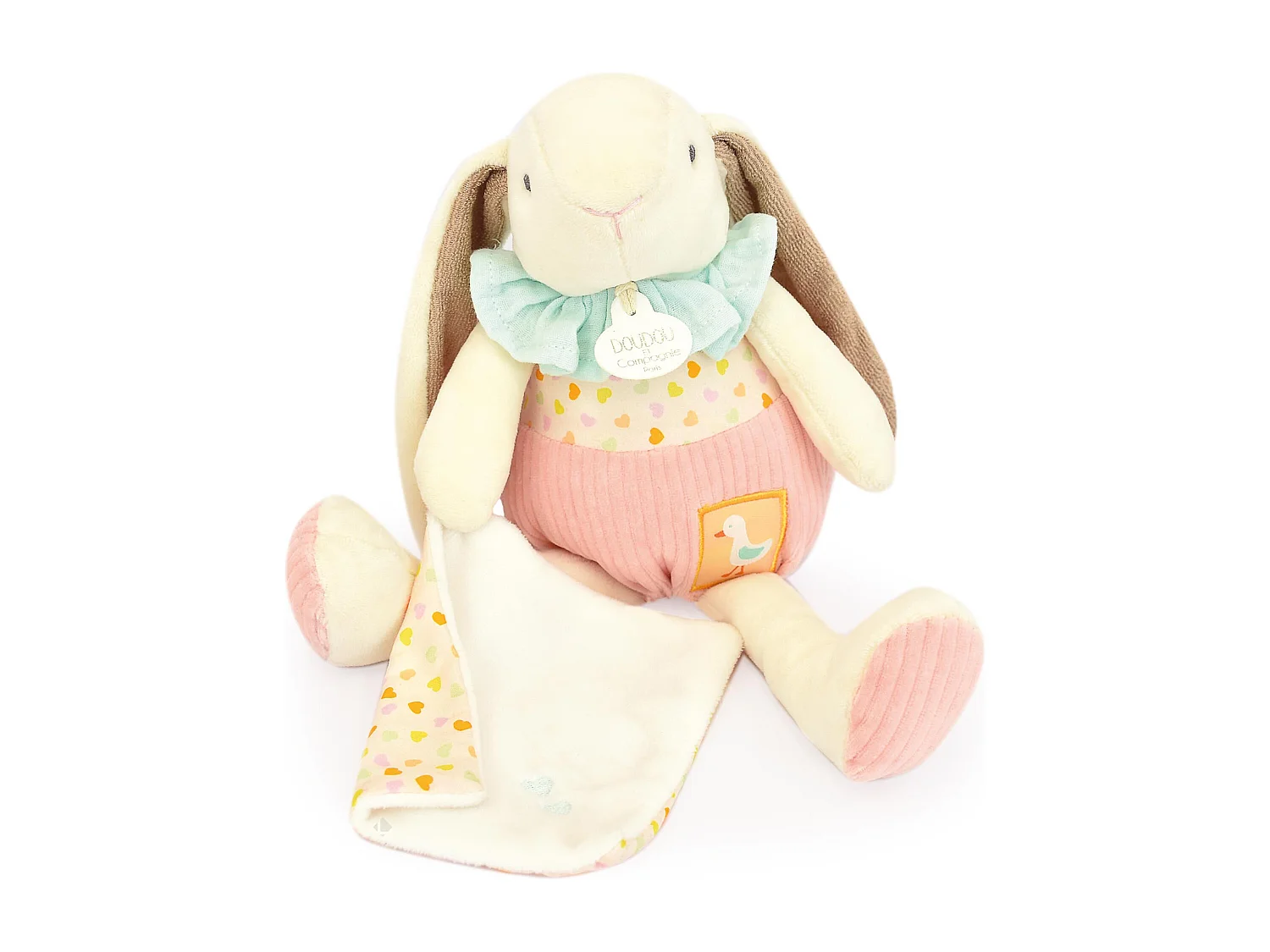 Peluche lapin Ciboulette avec son doudou 28 cm polyester collection DANS MON JARDIN rose