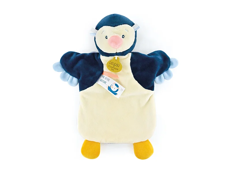 Doudou marionnette 25 cm polyester LES MARIONNETTES pingouin jaune
