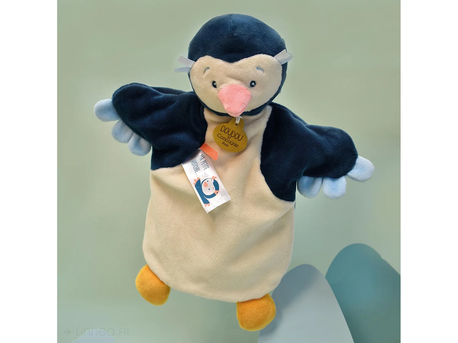 Doudou marionnette 25 cm polyester LES MARIONNETTES pingouin jaune